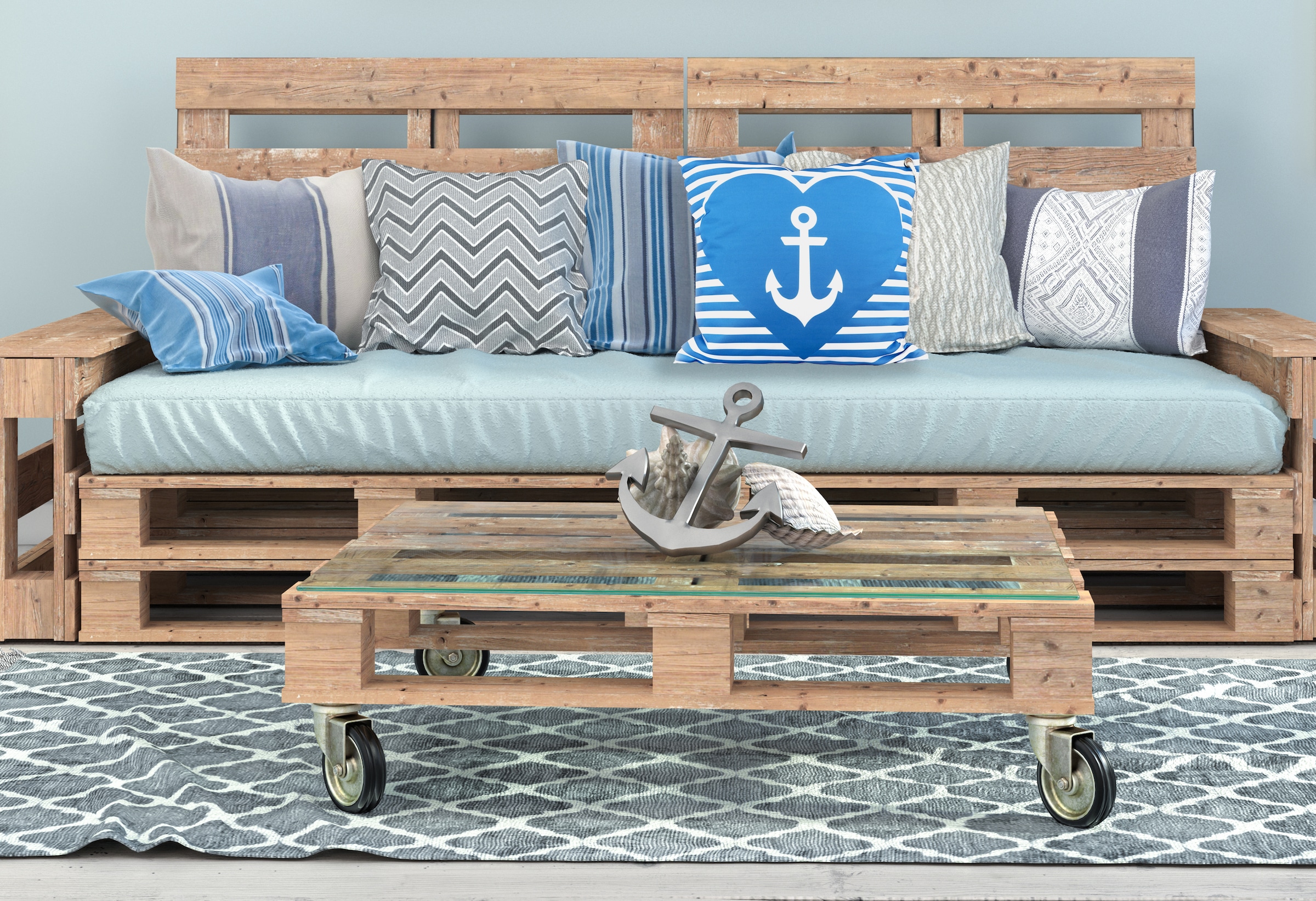 queence Dekokissen "Anker 40x40/50x50cm Outdoor-Kissenbezug Garten" Kissenhülle mit Öse und Kordel Kissenbezug Maritim