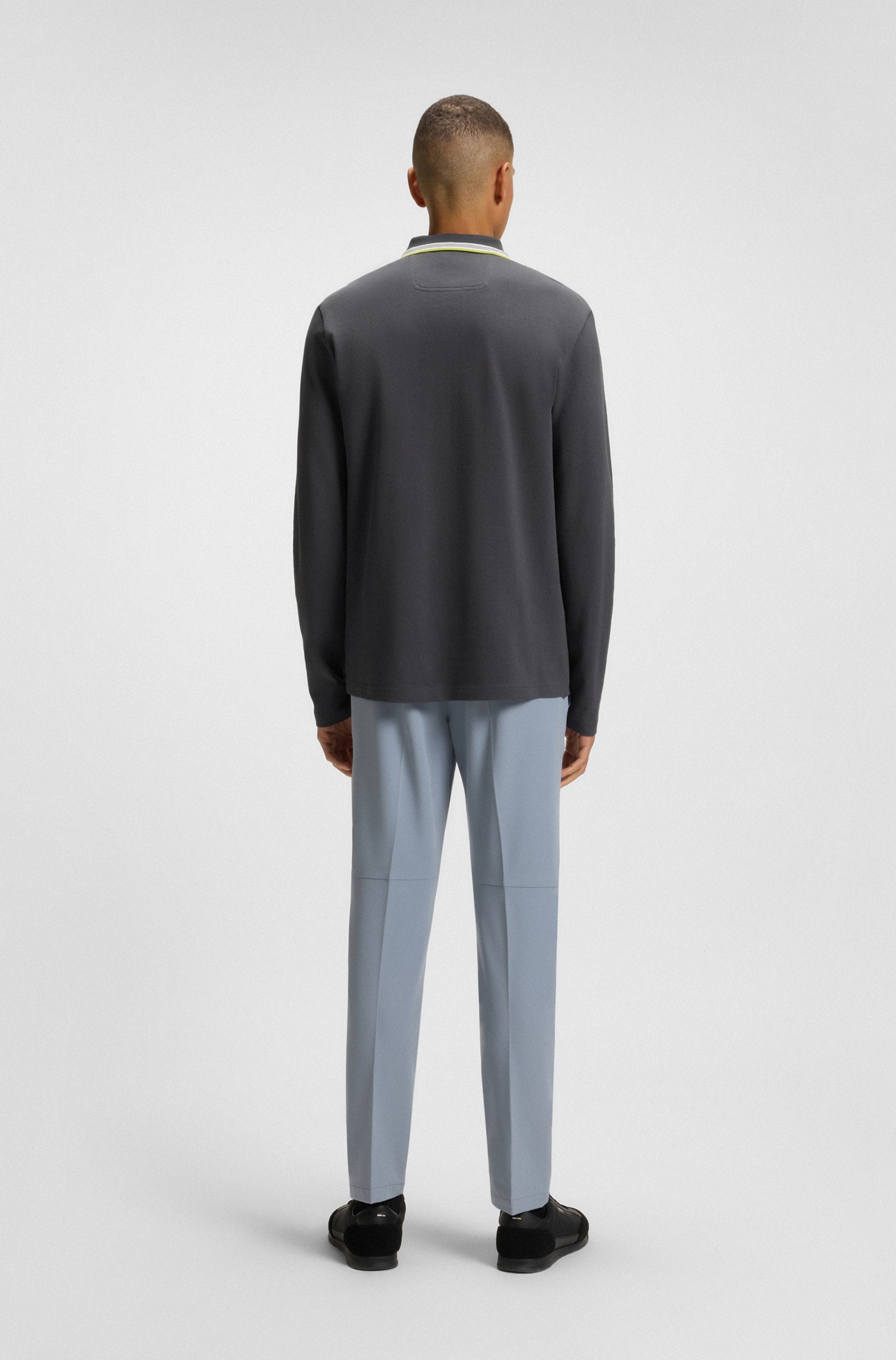 BOSS GREEN Langarm-Poloshirt »Plisy«, mit Streifen am Kragen