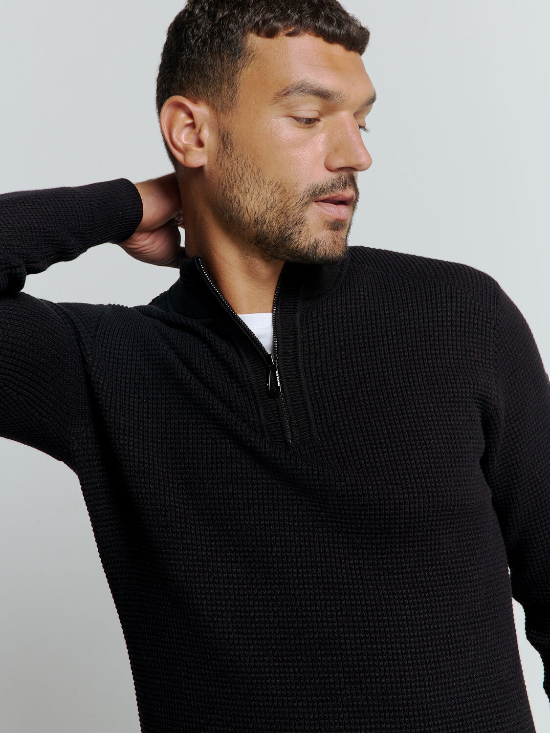 NO EXCESS Rollkragenpullover »No Excess Jacquard-Pullover mit halbem Reißverschluss«