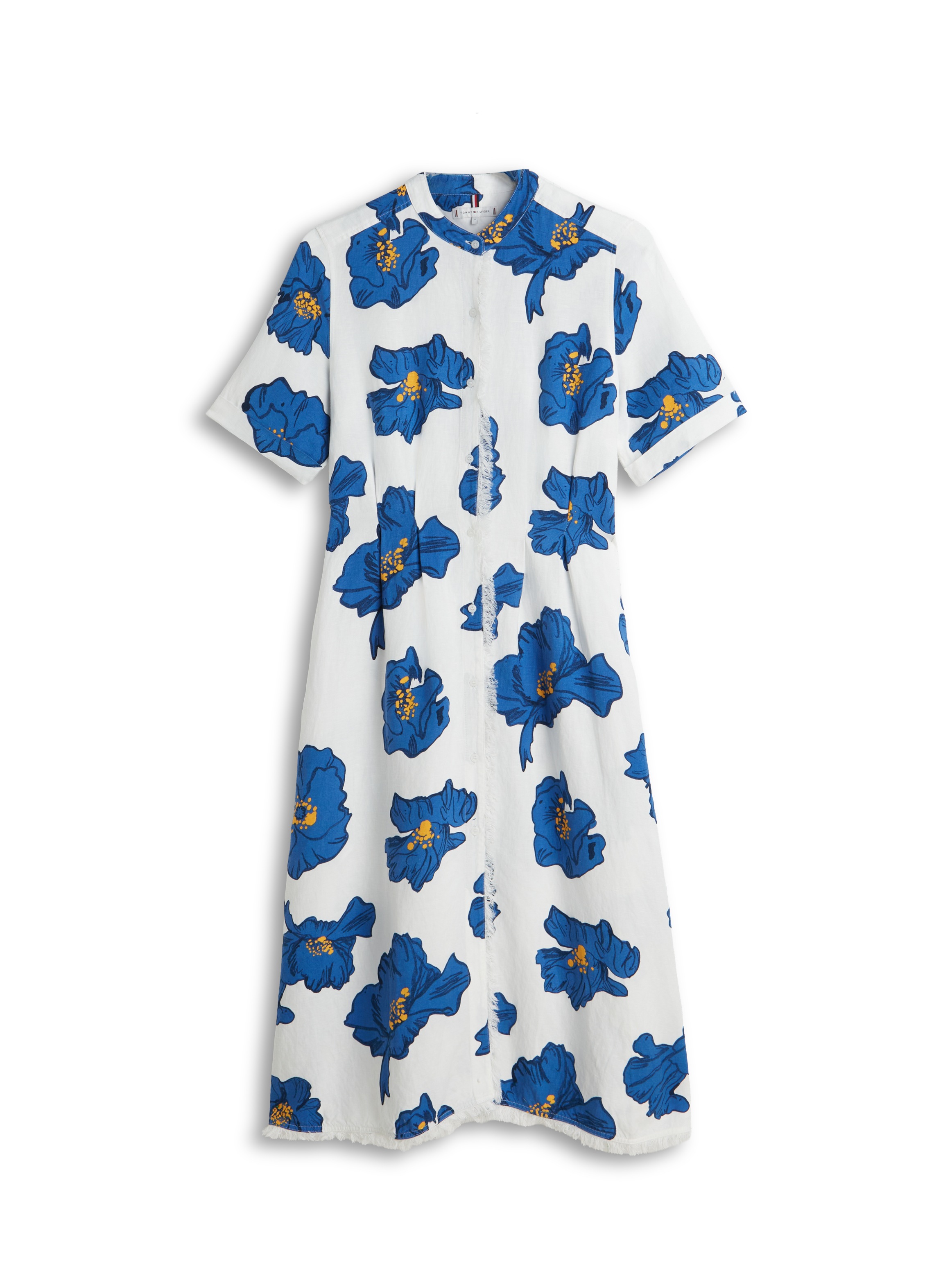 Tommy Hilfiger Midikleid »FRAYED VIS/LINEN SHORT SLEEVE SHIRT DRESS« Eingrifftaschen Leinen-Mix, mit seitlichen Eingrifftaschen