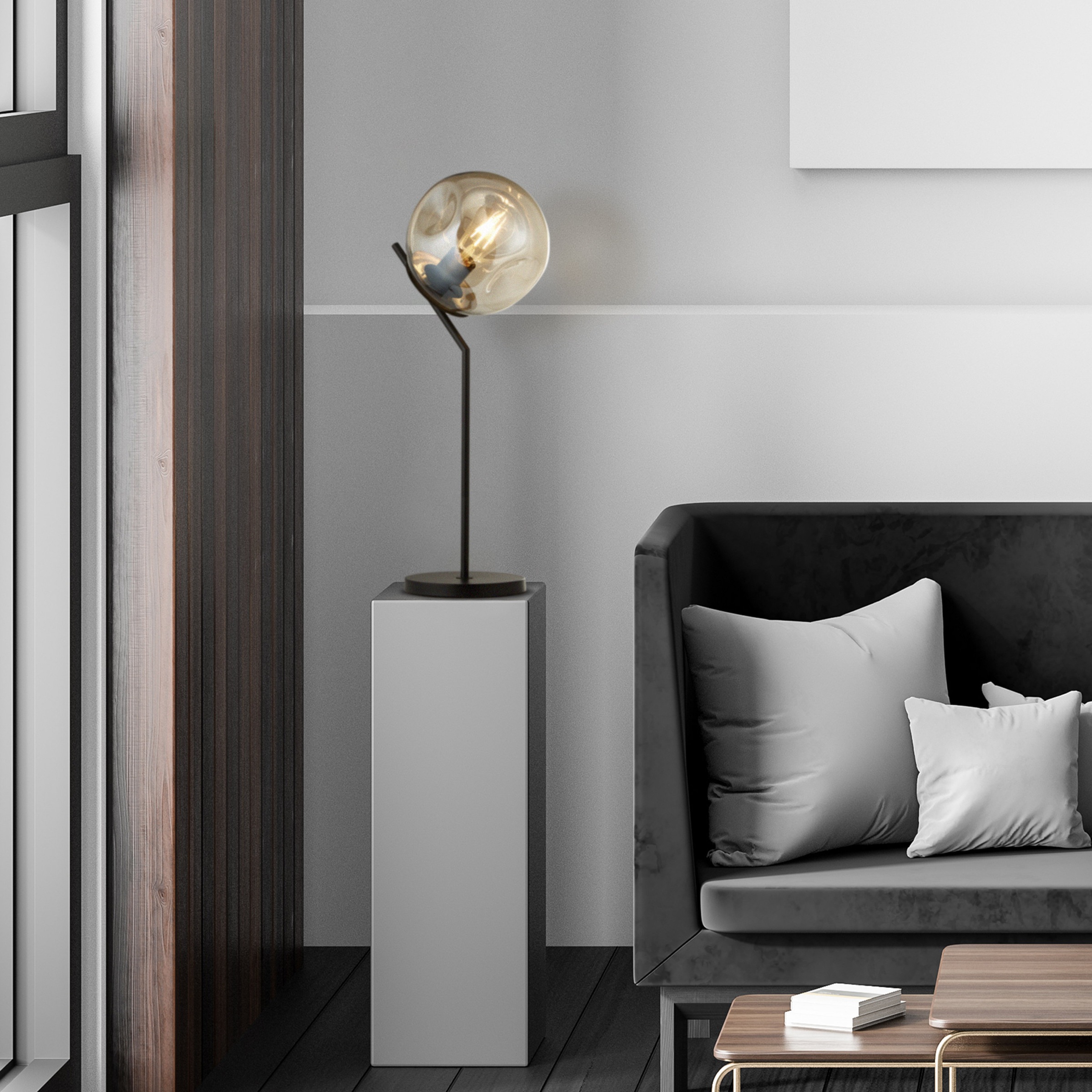 Searchlight Tischleuchte »Punch-Tischlampe - Schwarzmetall- und Champagner-Lochglas« E27 1 Stk.