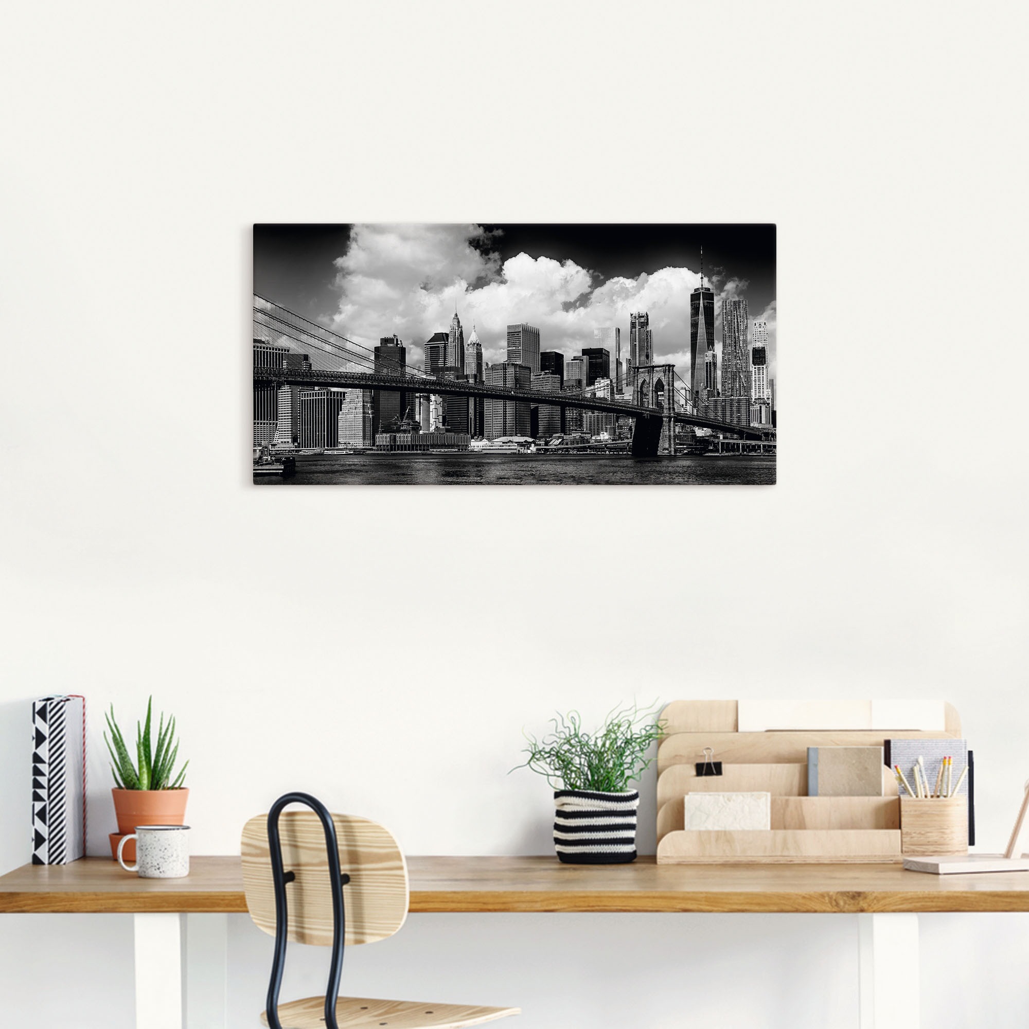 Artland Wandbild »Manhattan Skyline, Brooklyn Bridge«, New York, (1 St.), als Alubild, Outdoorbild, Leinwandbild, Wandaufkleber, versch. Größen