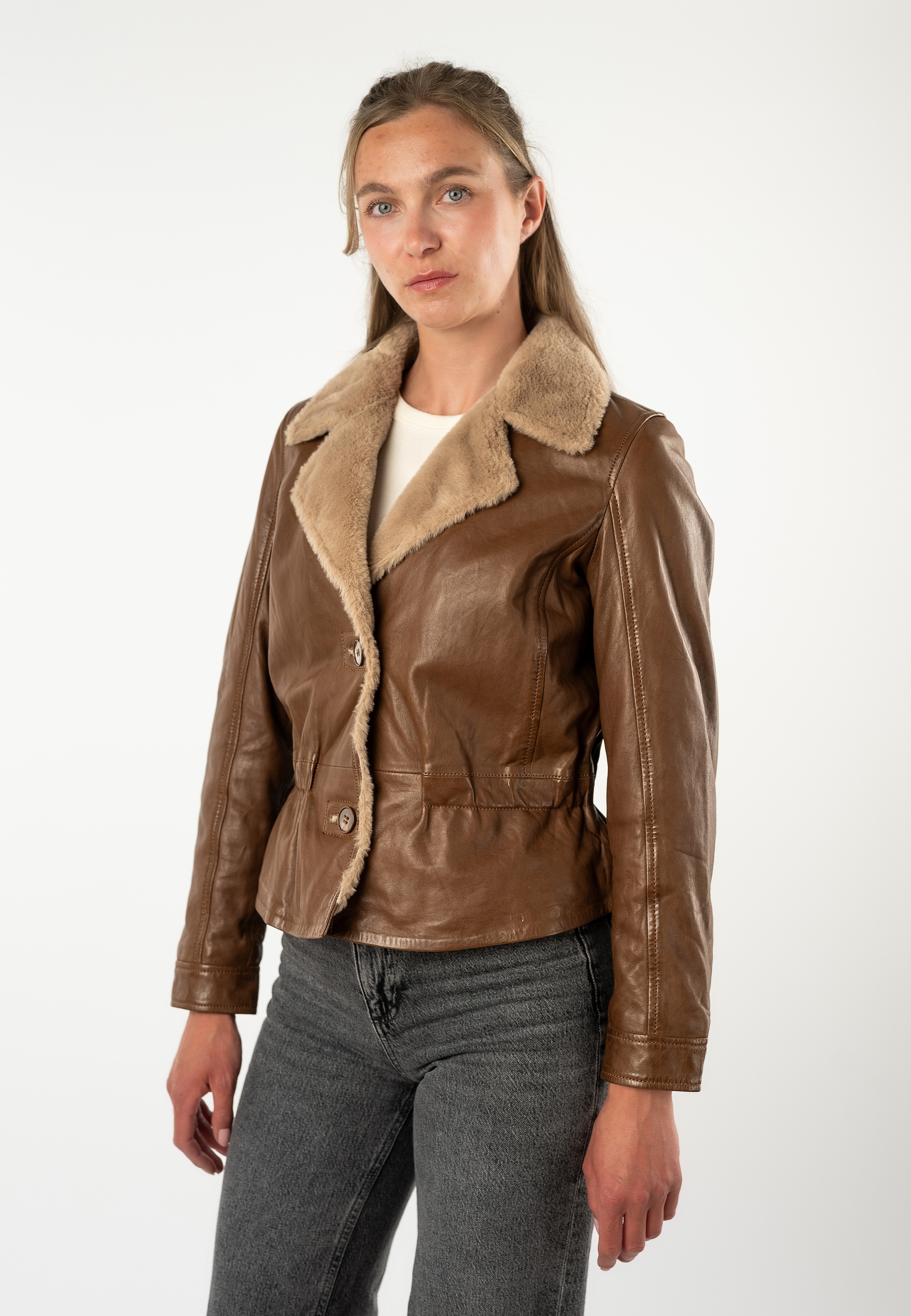 Mauritius Lederjacke »MWIcelyn« mit Reverskragen mit Fake-Fur-Besatz, tailliert