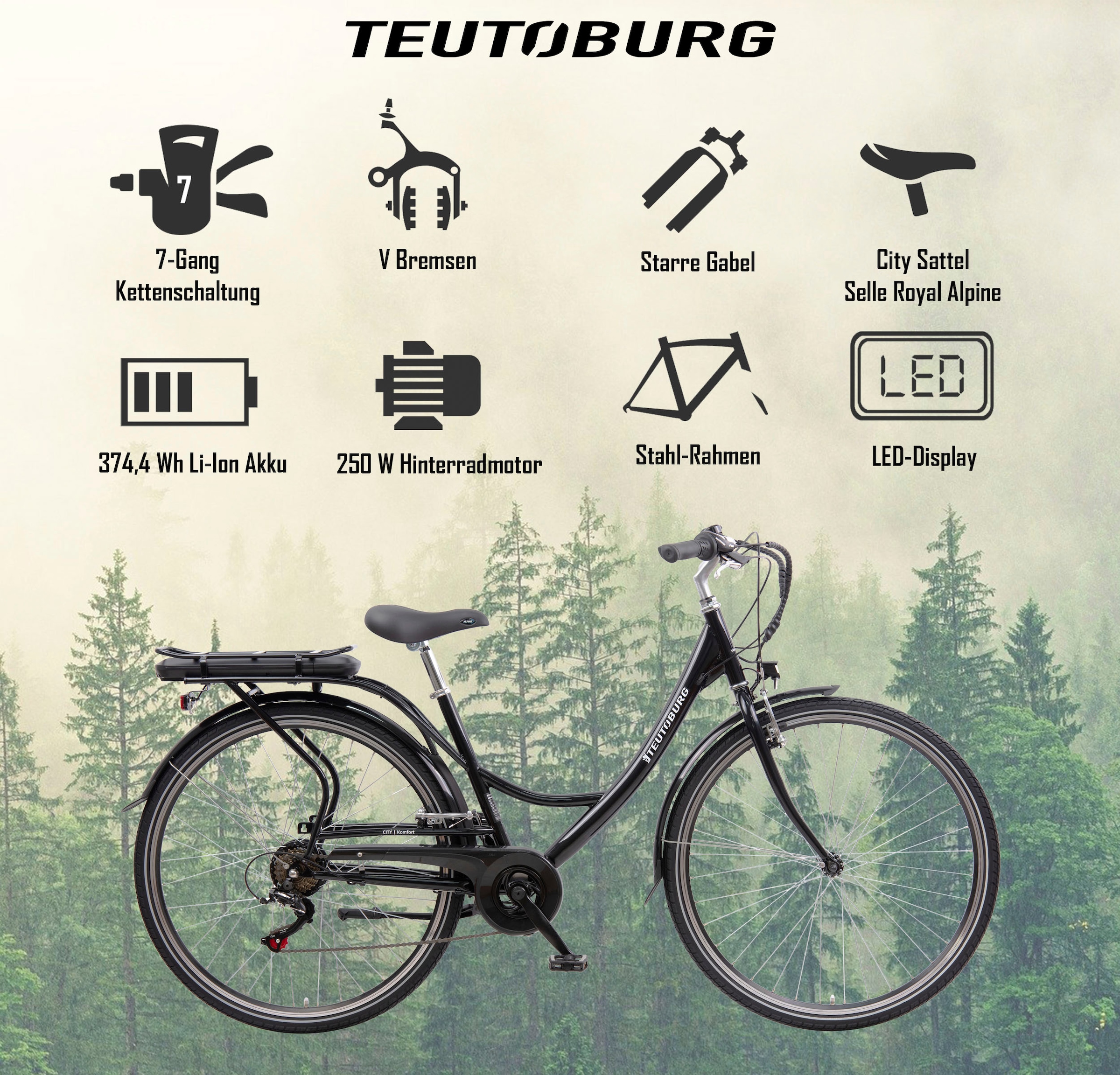 Teutoburg E-Bike »Senne«, 7 Gang, Shimano, Heckmotor 250 W, Pedelec