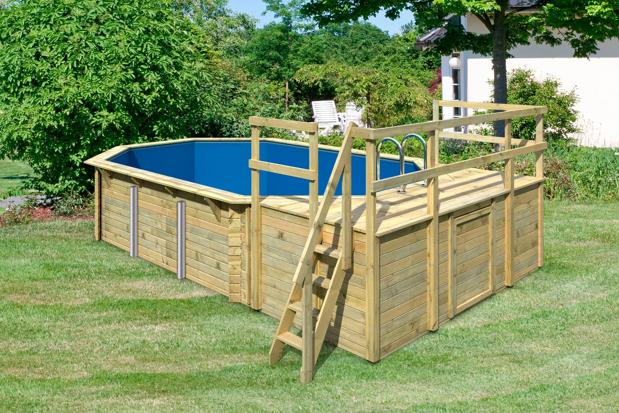 Karibu Achteckpool "Palma D" BxLxH: 690x400x124cm, mit Sonnenterrasse günstig online kaufen