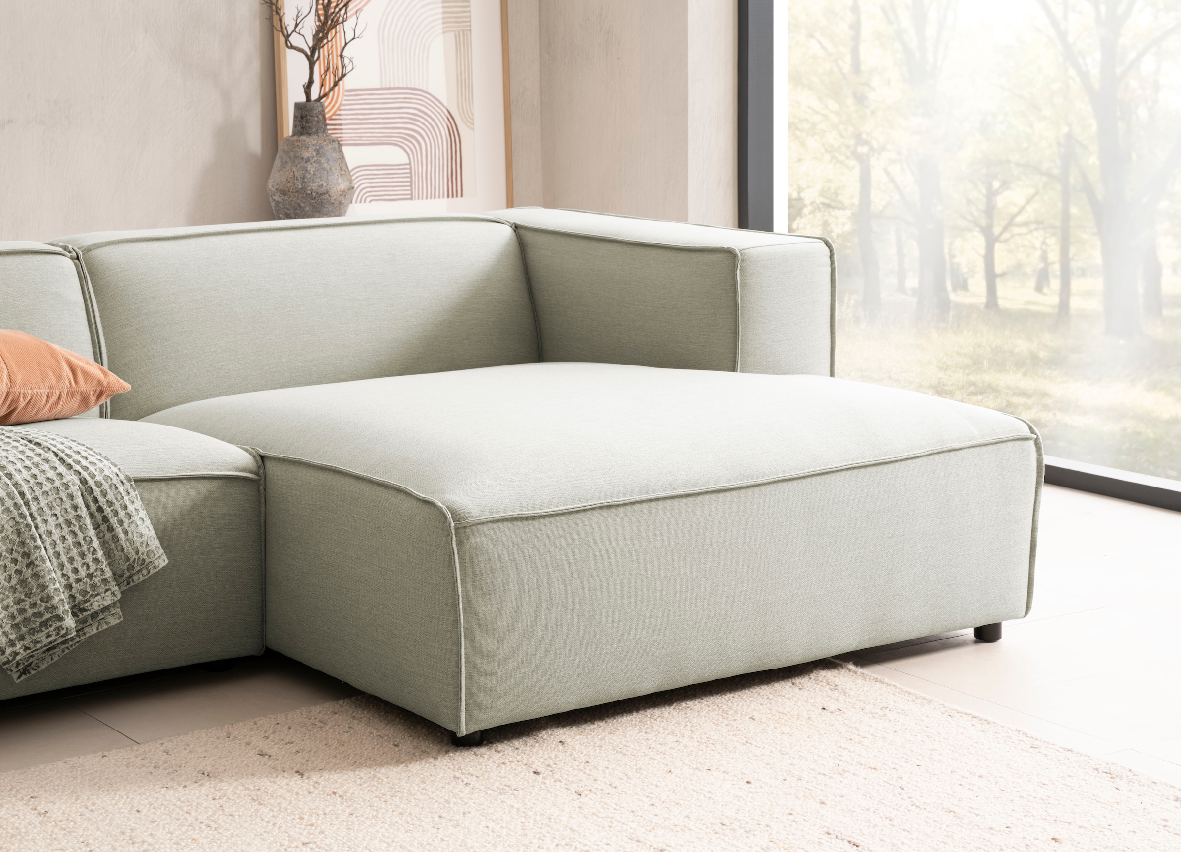 LeGer Home by Lena Gercke Ecksofa »PIARA mit Kedernaht in Cord oder Leinenoptik, moderne Couch in L-Form«, wahlweise Ottomane rechts/links, schwarze Füße, bequemer Sitzkomfort