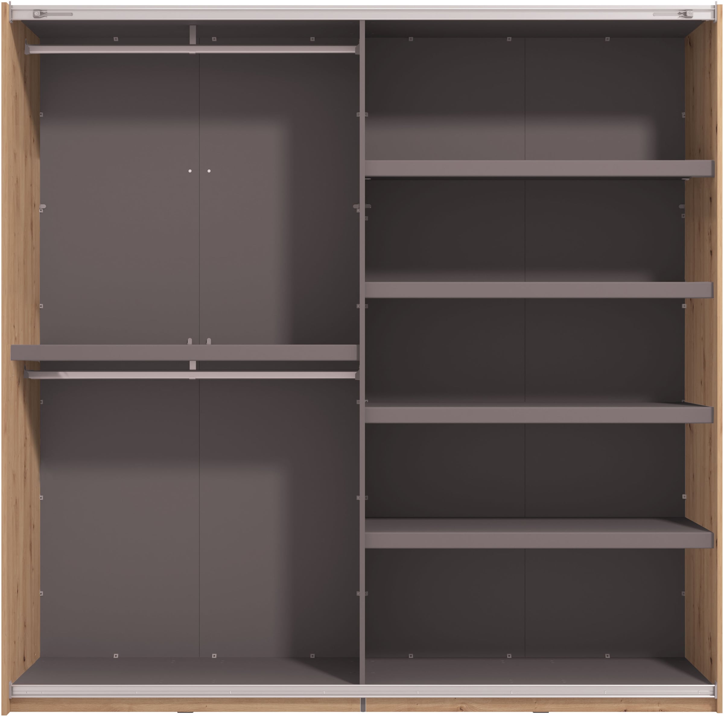 INOSIGN Schwebetürenschrank »Modena, Breite 220 cm, FSC-zertifiziert, Trendfarbe cashmere«, Schlafzimmerschrank mit Spiegel, mit verschiedenen Innenausstattungen