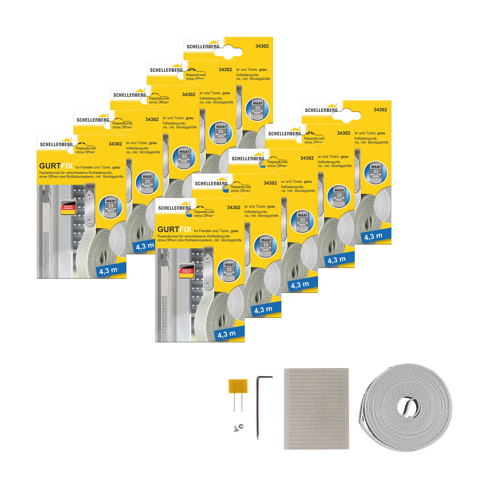 SCHELLENBERG Reparatur-Set "Rollladen Gurtfix für das Rollladensystem Maxi" Set, 10 Stk. tlg. für alte Gurtbänder in unterschiedlichen Farben, 23 mm x 4,3 m