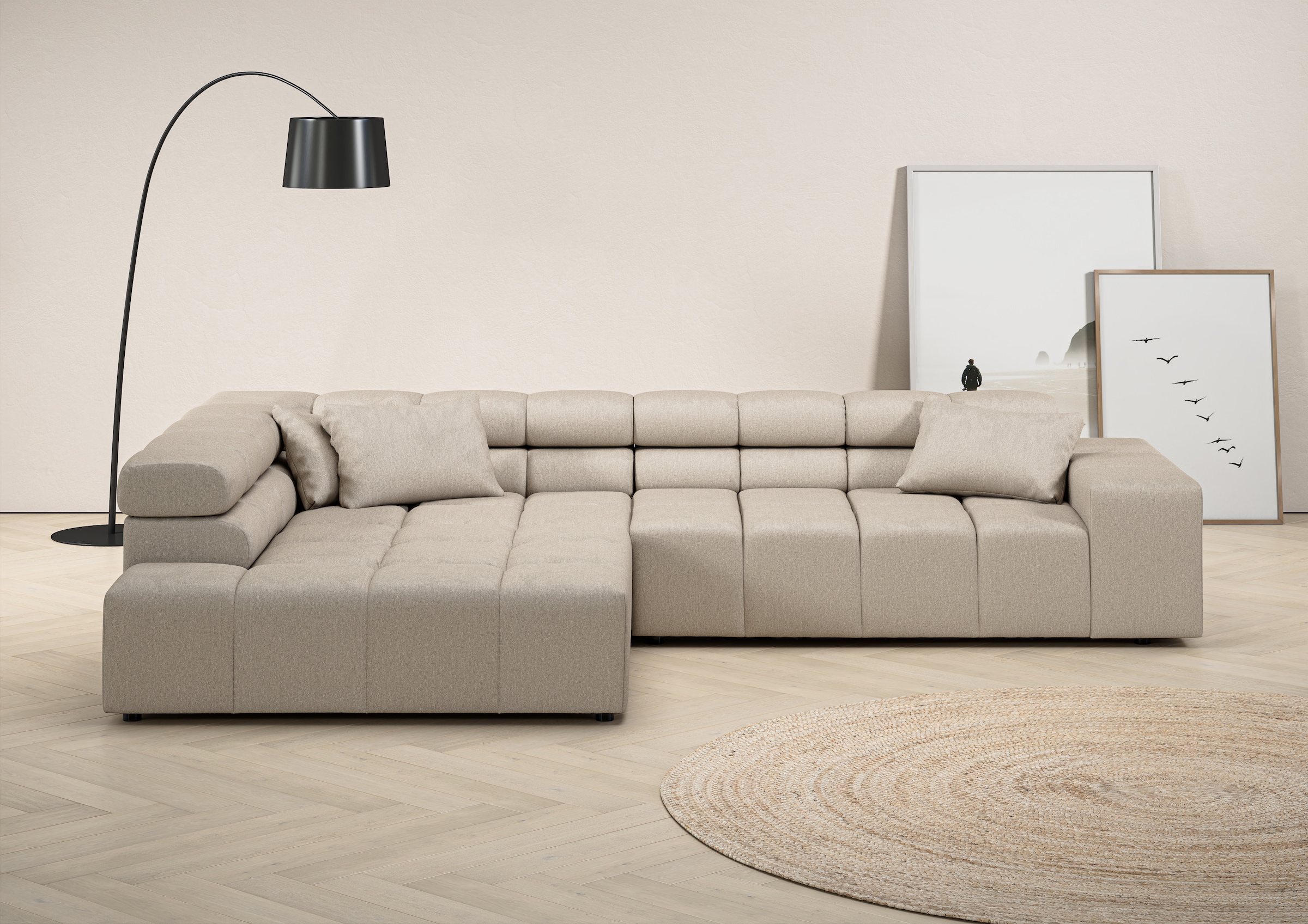 Home affaire Ecksofa "Ancona, Ecksofa, incl. Kopfteilverstellung, Breite 319 cm, L-Form" wahlweise motorische Sitztiefenverstellung, auch in Cord + Easy Care