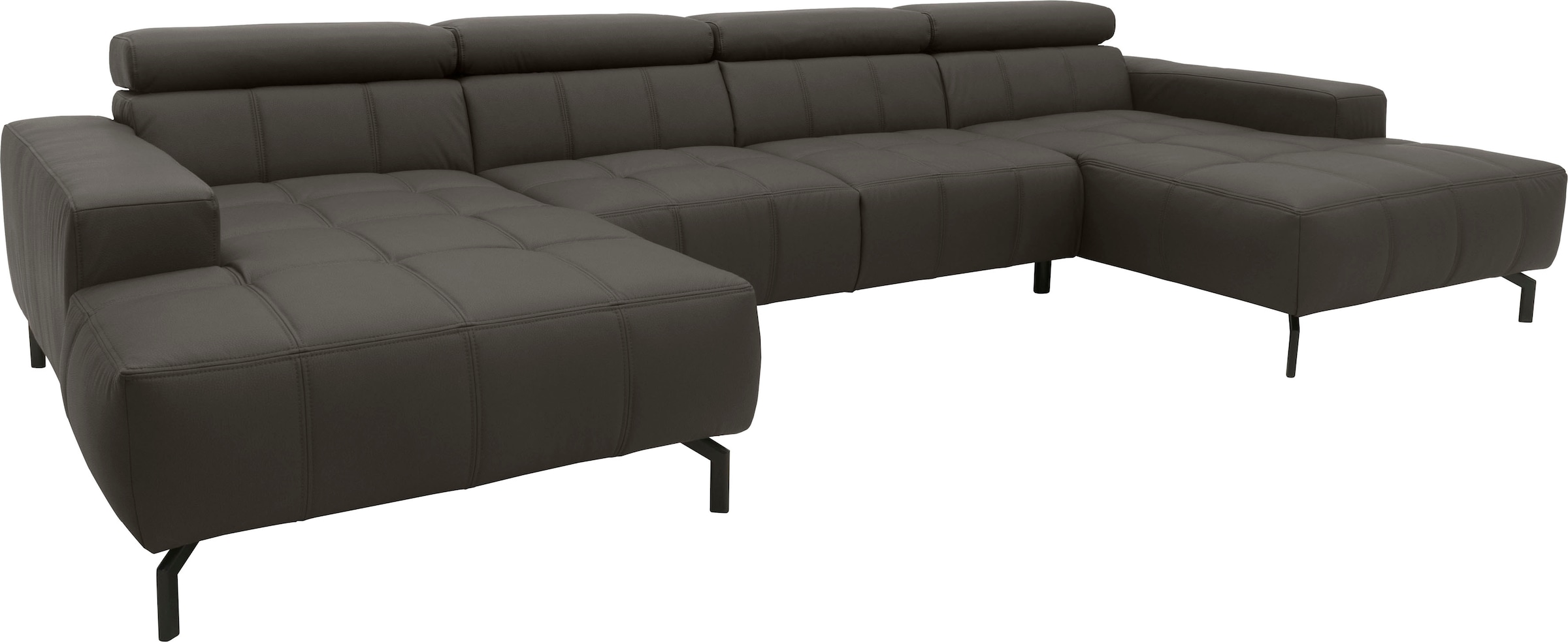 DOMO collection Wohnlandschaft »Cunelli tolle Sitznähte als Designelement, fester Sitzkomfort, U-Form«, wahlweise mit Kopfteilverstellung, bodenfrei