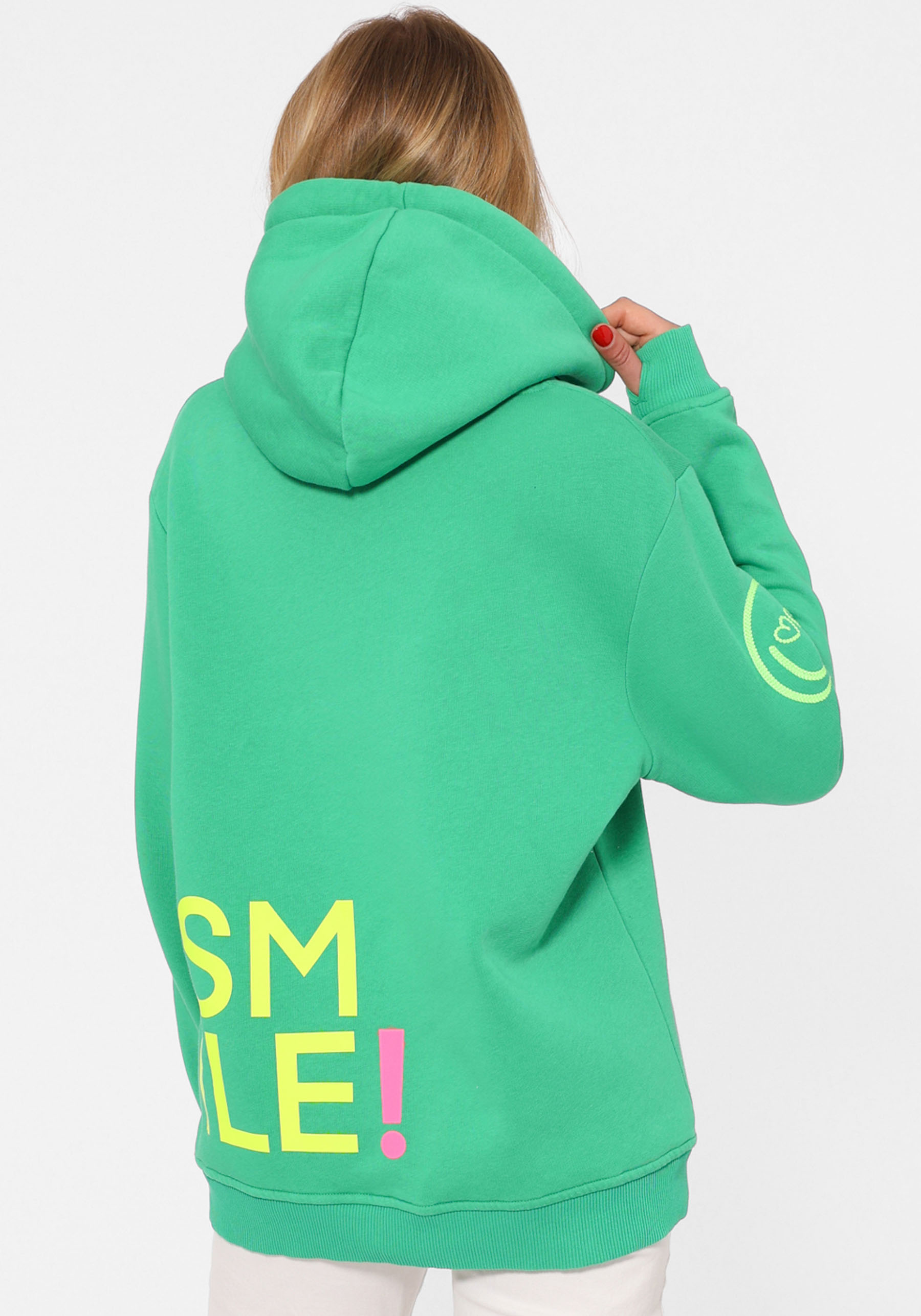 Thumbnail - Zwillingsherz Hoodie ""Alissa"", Langarm, Kapuze, Neon-Details, Kordelzug, Frontprint, Kängurutasche