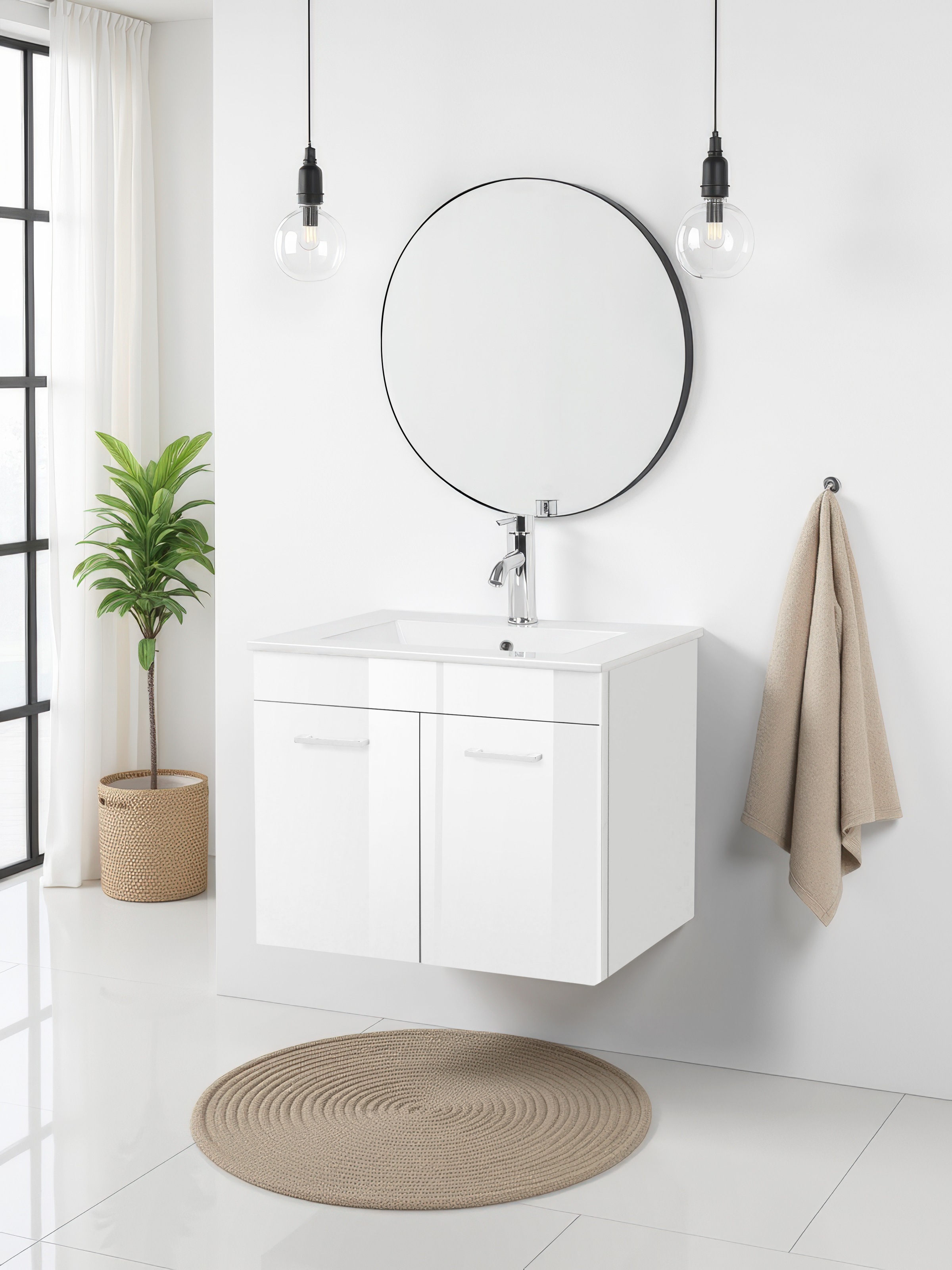 welltime Waschtisch "Florenz, Breite 60cm, 2 Tür, 2 Fächer, MDF-Front" Komp günstig online kaufen