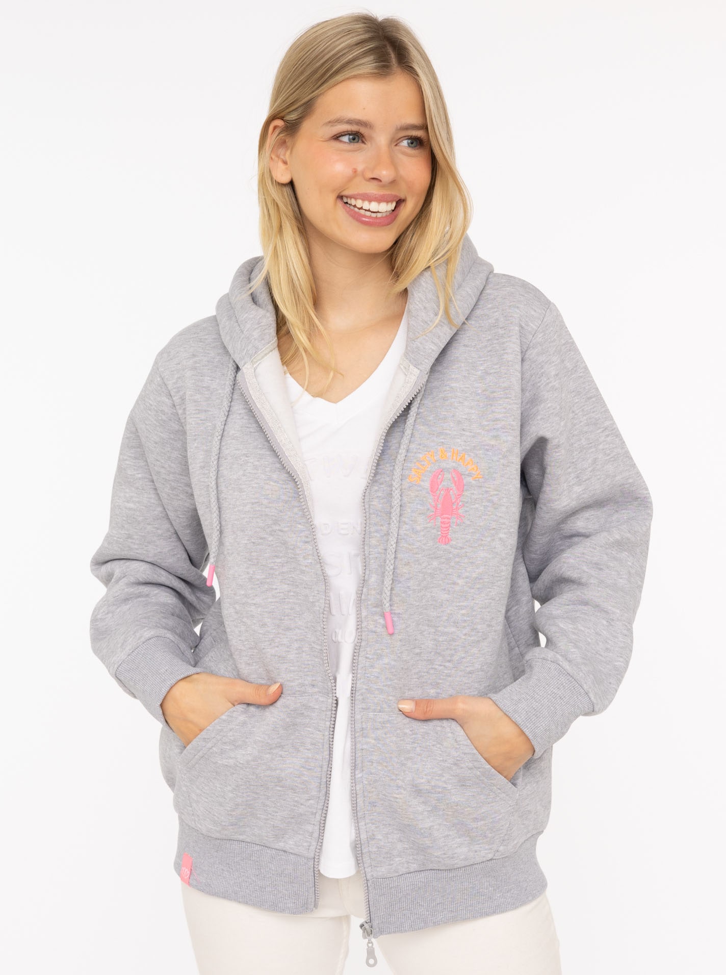 Zwillingsherz Sweatjacke ""Salty & Happy"" Kapuze, Langarm, Reißverschluss, günstig online kaufen