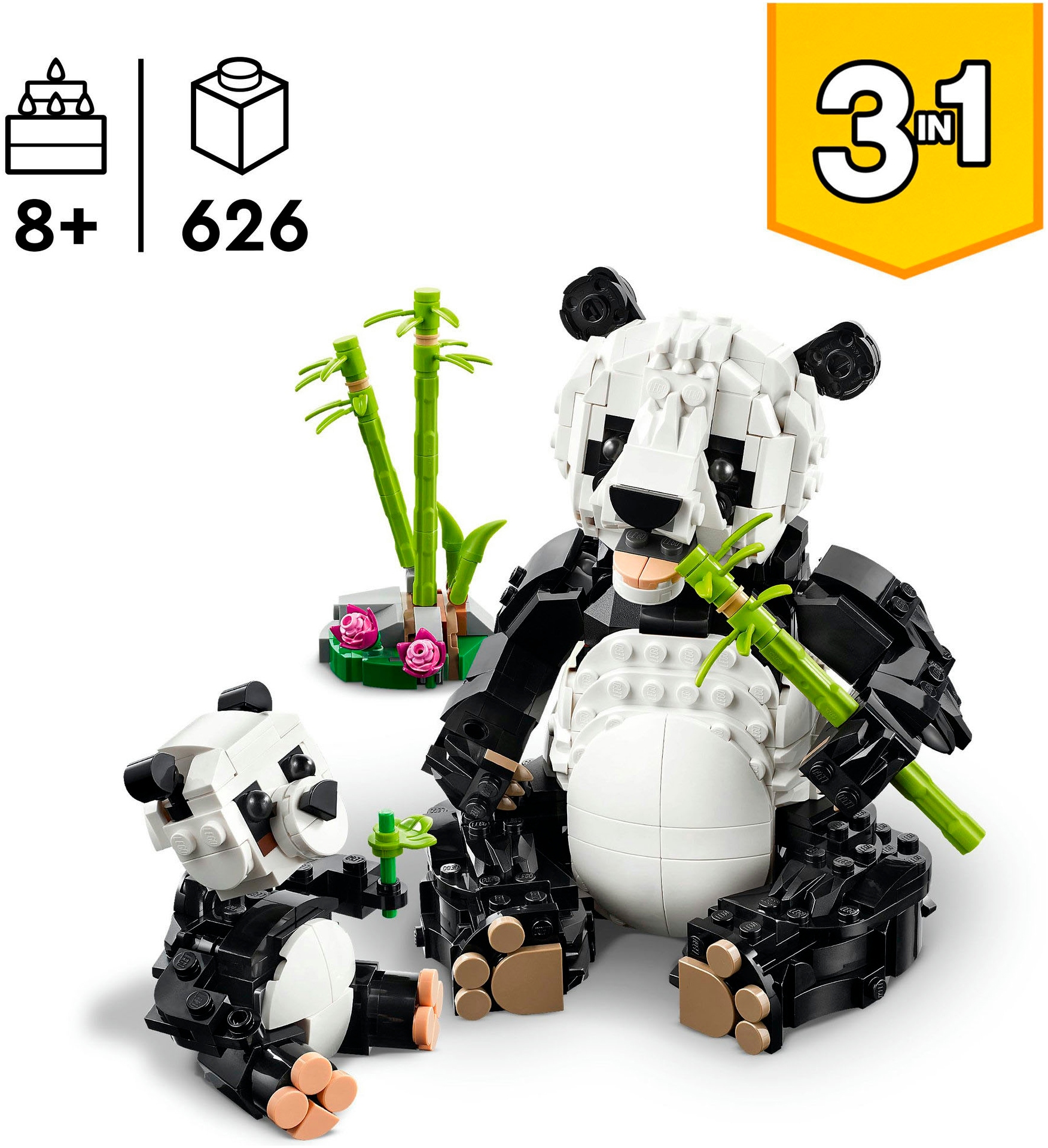 LEGO® Konstruktionsspielsteine »Wilde Tiere: Pandafamilie (31165), LEGO Creator«, (626 St.), Made in Europe