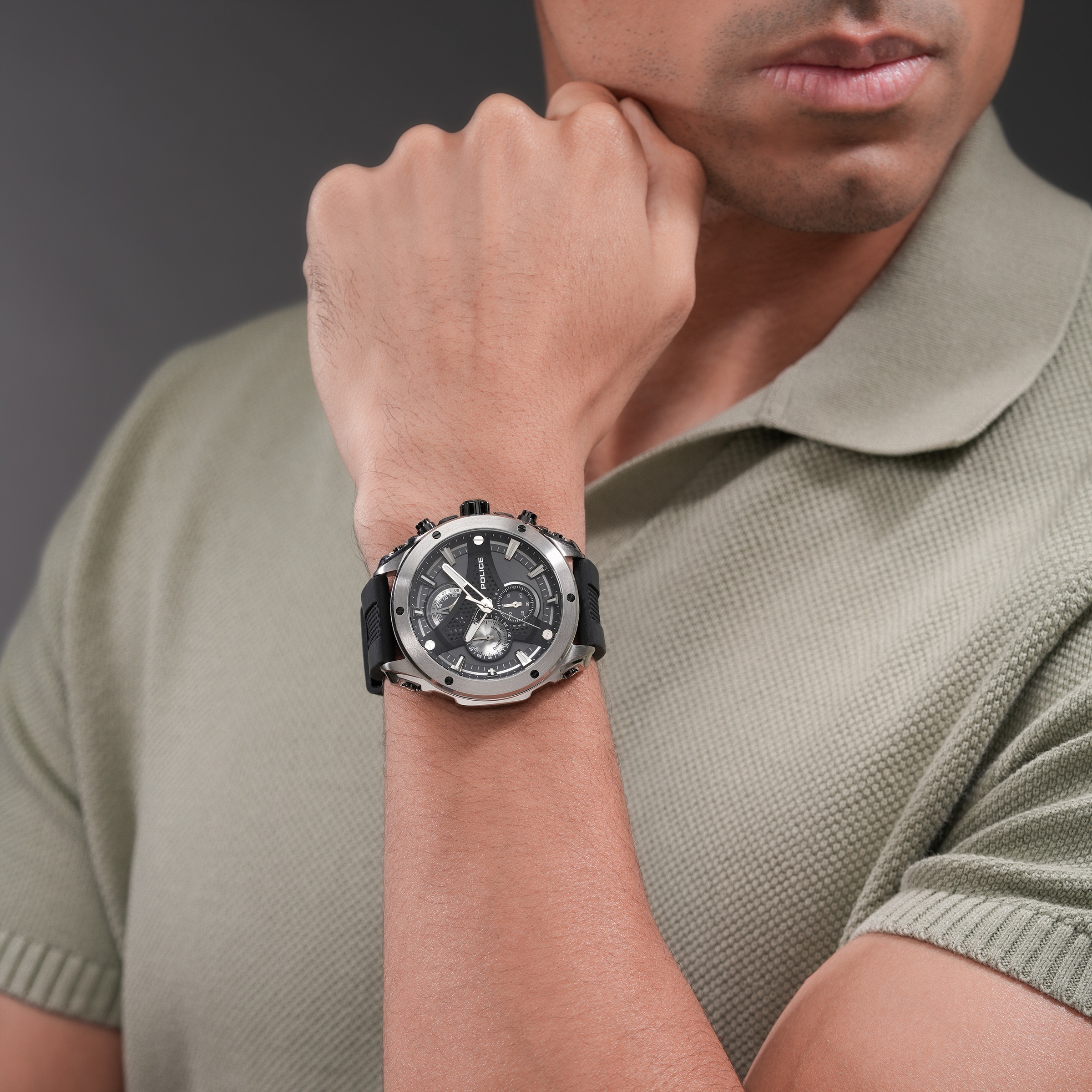 Police Chronograph »Wyvern« Quarzuhr, Armbanduhr, Herrenuhr, Silikonarmband, analog, Stoppfunktion