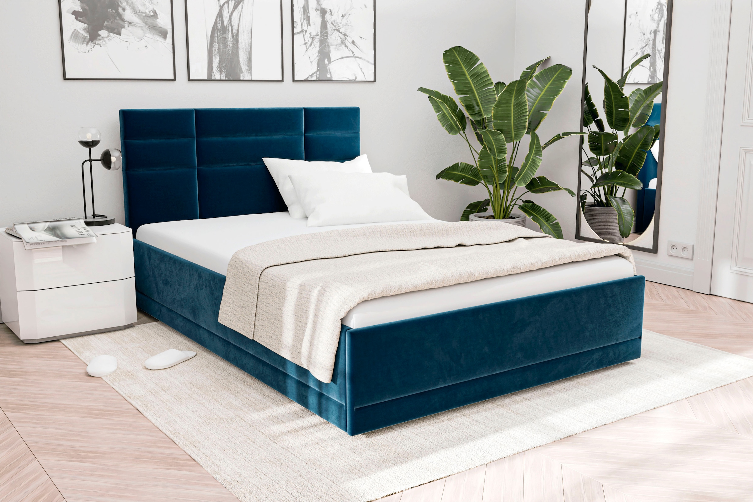 Polsterbett "Prag", blau (königsblau), B:140cm L:210cm, Bezug 100% Polyester, Polsterung: Polsterwatte, Material Gestell: gepolsterter Holzwerkstoff, WESTFALIA SCHLAFKOMFORT, Betten, Polsterbett, 3 Matraztenarten wählbar, mit und ohne Bettkasten