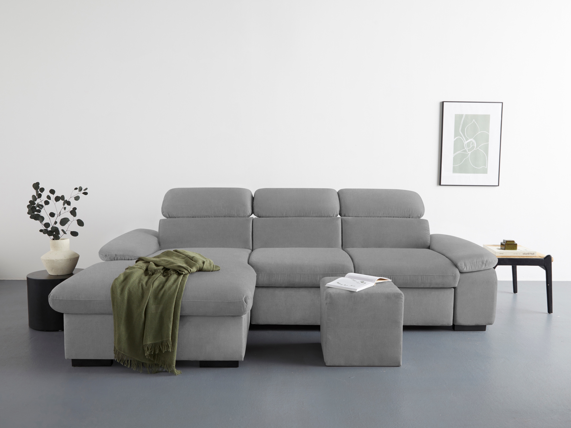 Ecksofa »Lola L-Form«, (Set, mit Hocker), mit Hocker & Kopfteilfunktion, wahlw. Bett-...