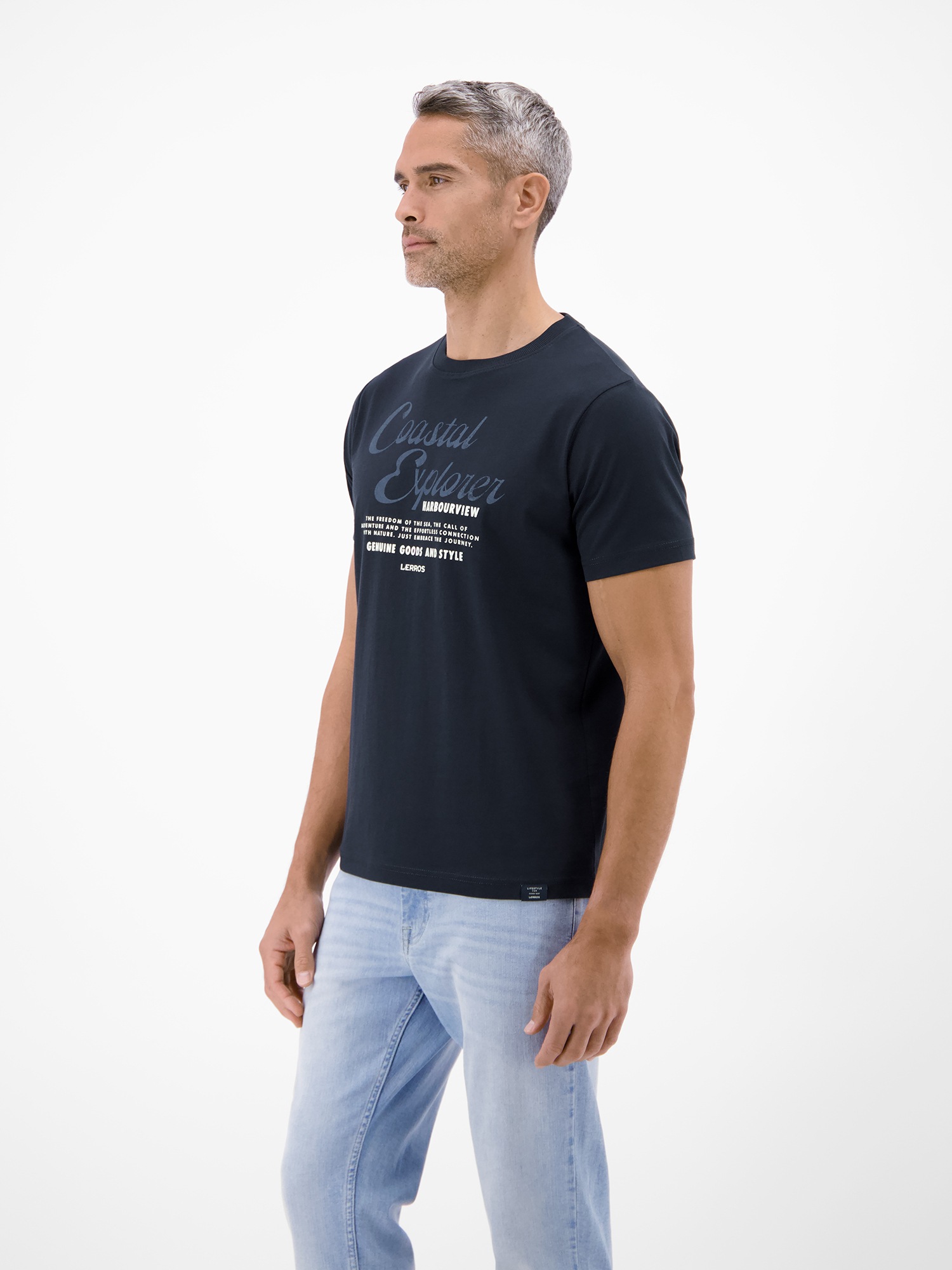 T-Shirt LERROS "T-Shirt aus 100 % Baumwolle mit Brustprint", Damen, Gr. XXL, classic navy, 100% Baumwolle, Rundhals, Shirts T-Shirt 3
