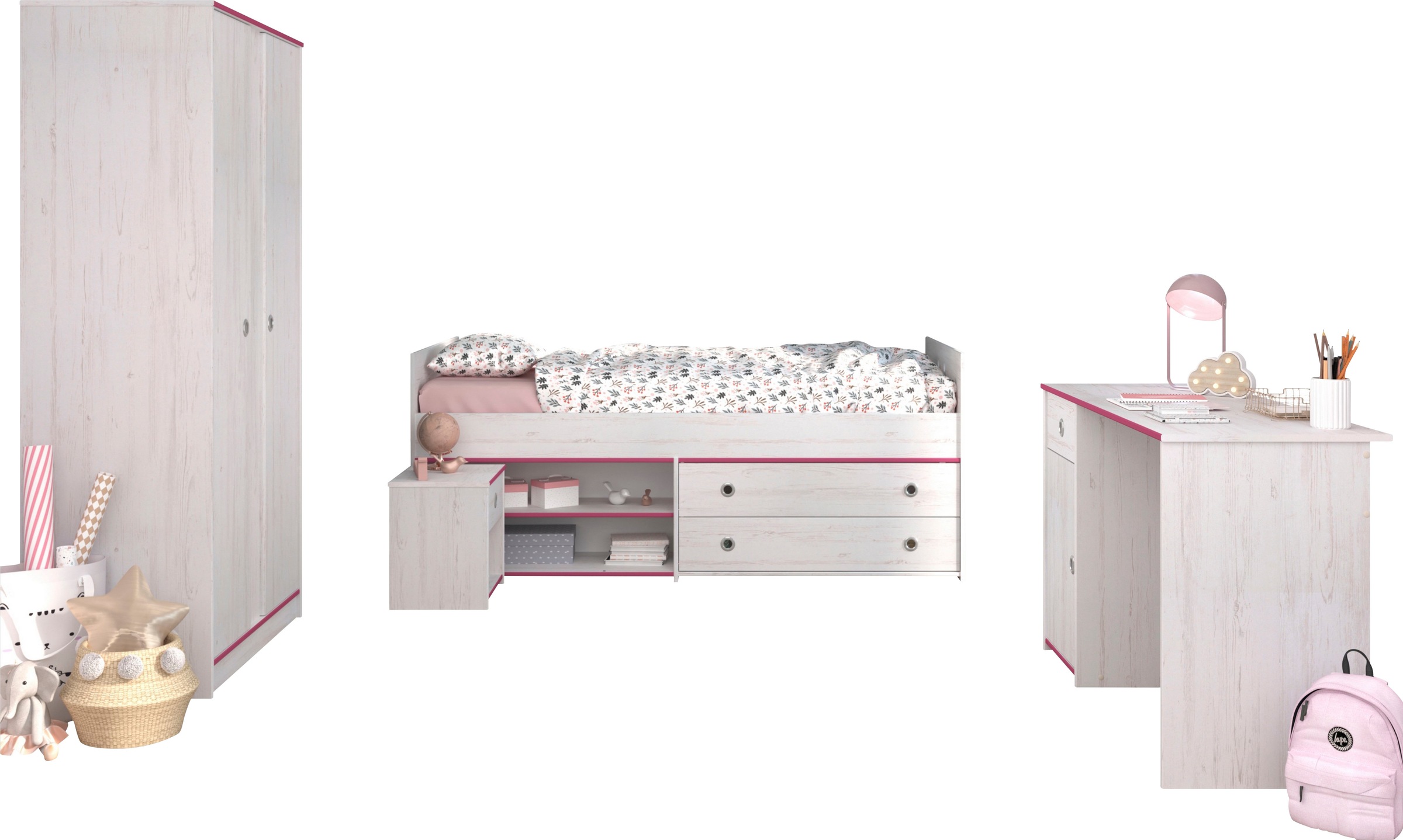 Parisot Jugendzimmer-Set "Smoozy" Stauraumbett,Nachttisch, Kleiderschrank u günstig online kaufen