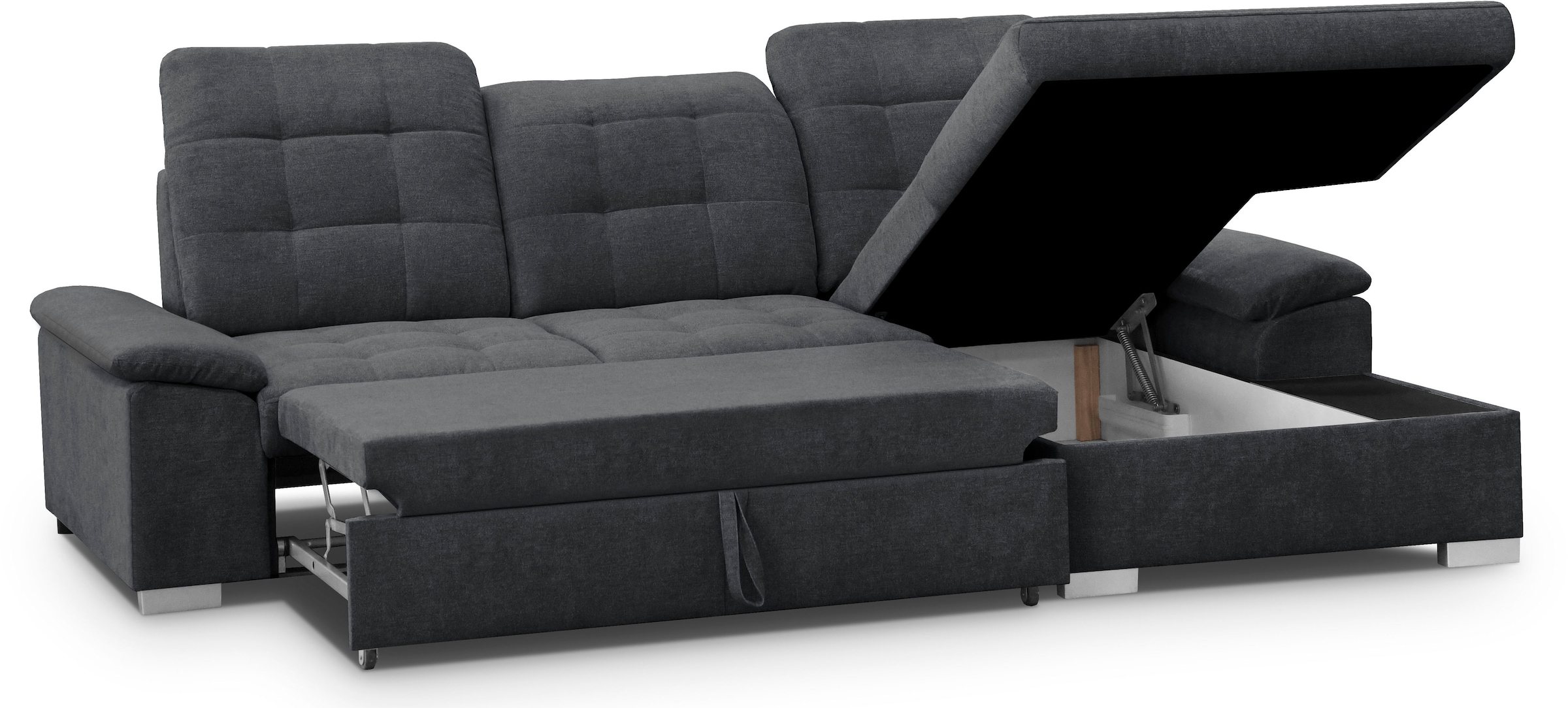 WERK2 Ecksofa Carmen, Sofa, Eckcouch mit Schlaffunktion, Bettkasten und Sitztiefenverstellung