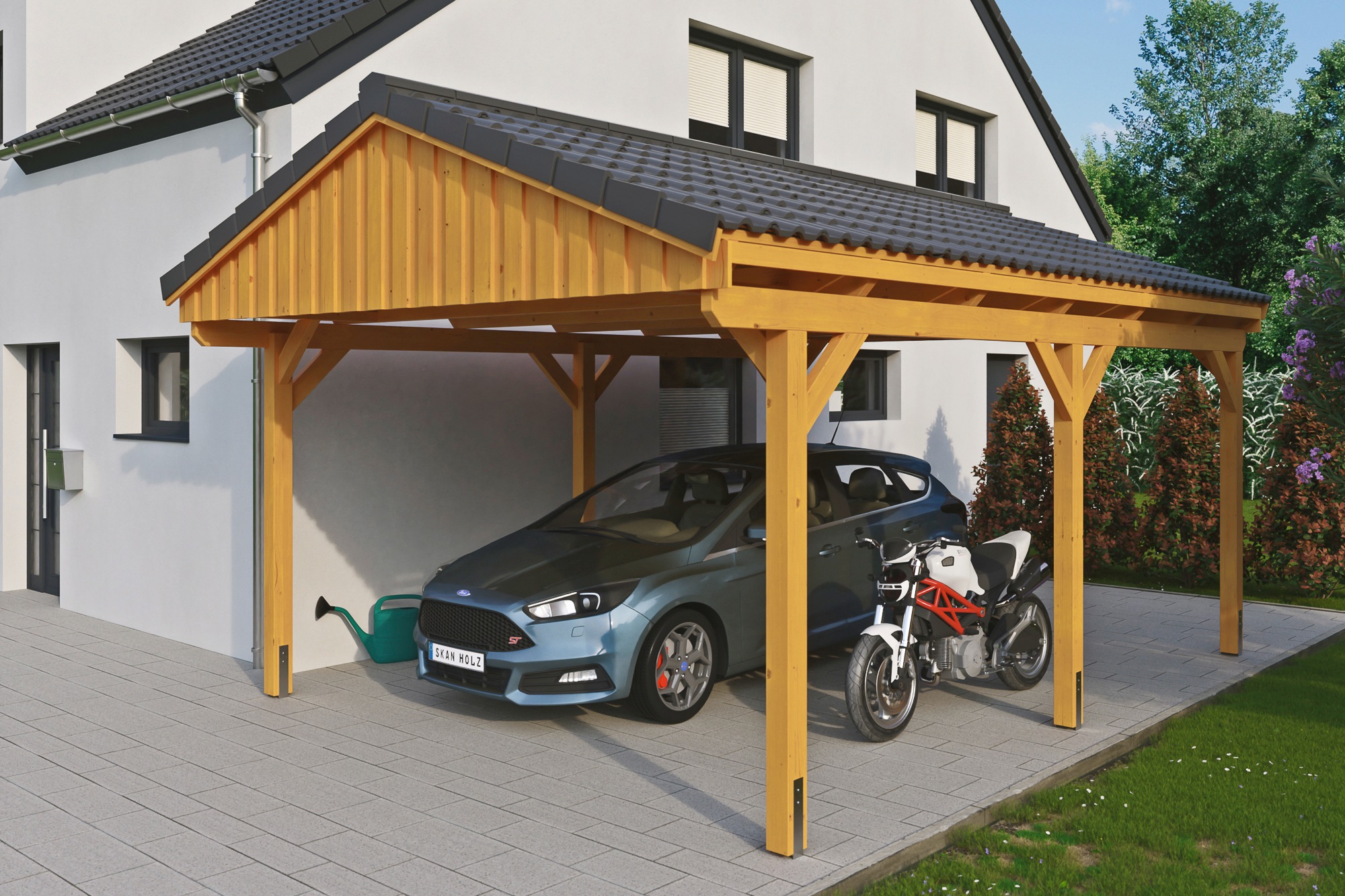 Skanholz Einzelcarport "Fichtelberg", Leimholz-Nordisches Fichtenholz, hellbraun, mit Dachlattung