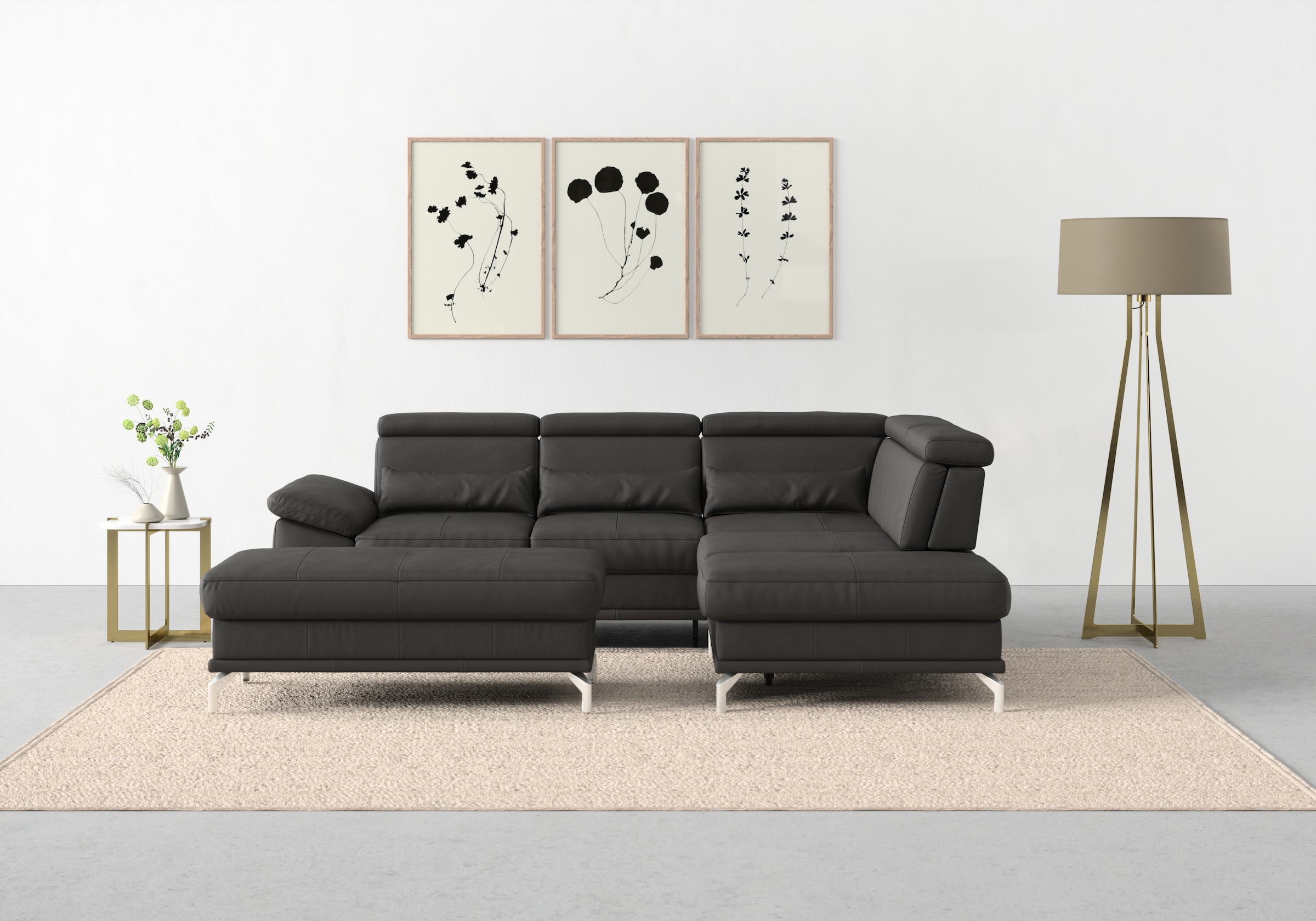 sit&more Ecksofa "Cabrio L-Form, B: 274 cm, mit Sitztiefen-, Arm- & Kopfteilverstellung" 3 Nierenkissen, Federkern, optional Schlaffunktion und Stauraum