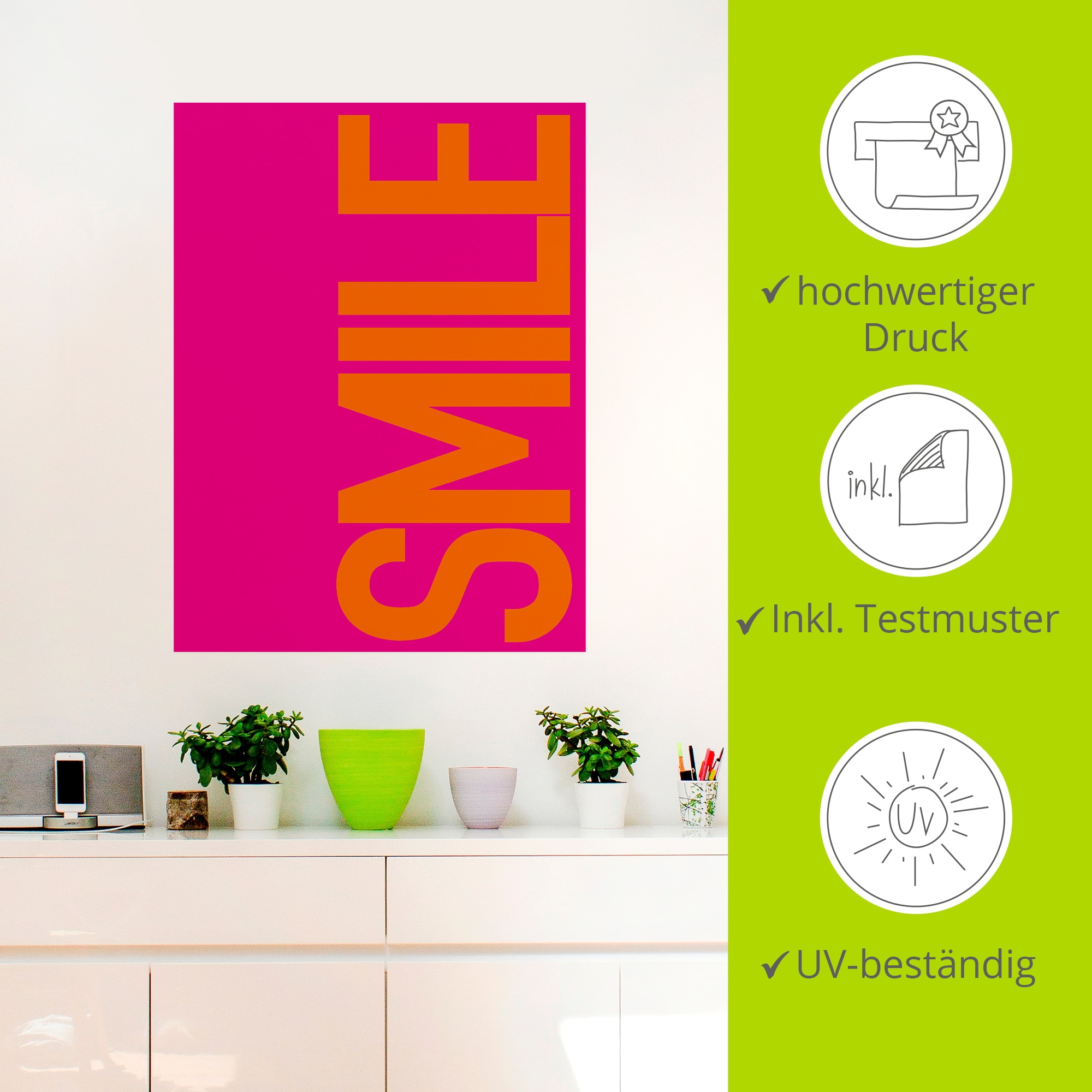 Artland Wandbild »Smile« Sprüche & Texte 1 Stk. tlg. als Alubild, Leinwandbild, Poster, Wandaufkleber in verschied. Größen
