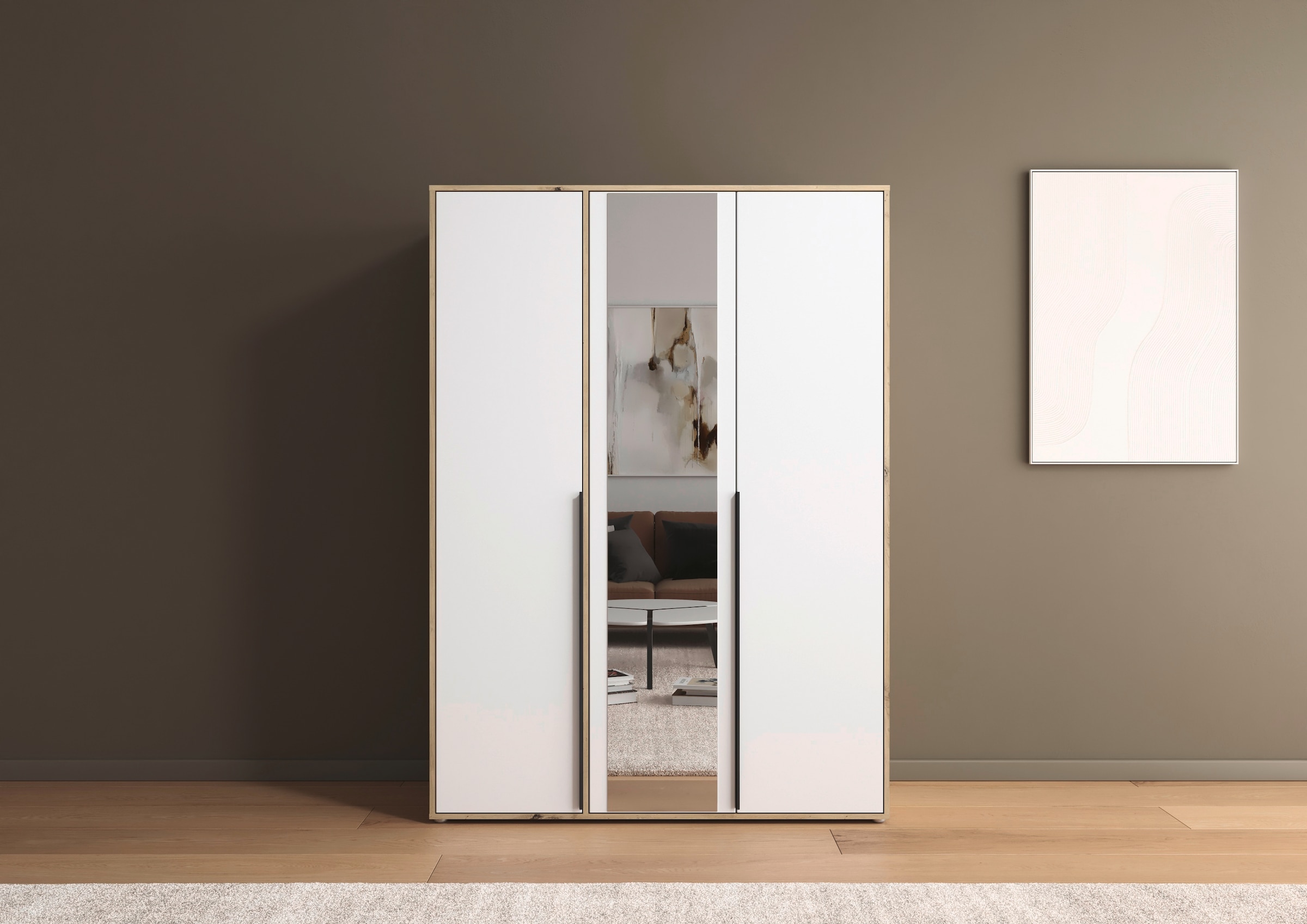 rauch Drehtürenschrank »Kleiderschrank Schrank Garderobe Wäscheschrank NAGATA mit Spiegel«, (in 3 verschiedenen Ausstattungen BASIC/CLASSIC/PREMIUM), und modernen Stangengriffen in Graumetallic TOPSELLER MADE IN GERMANY