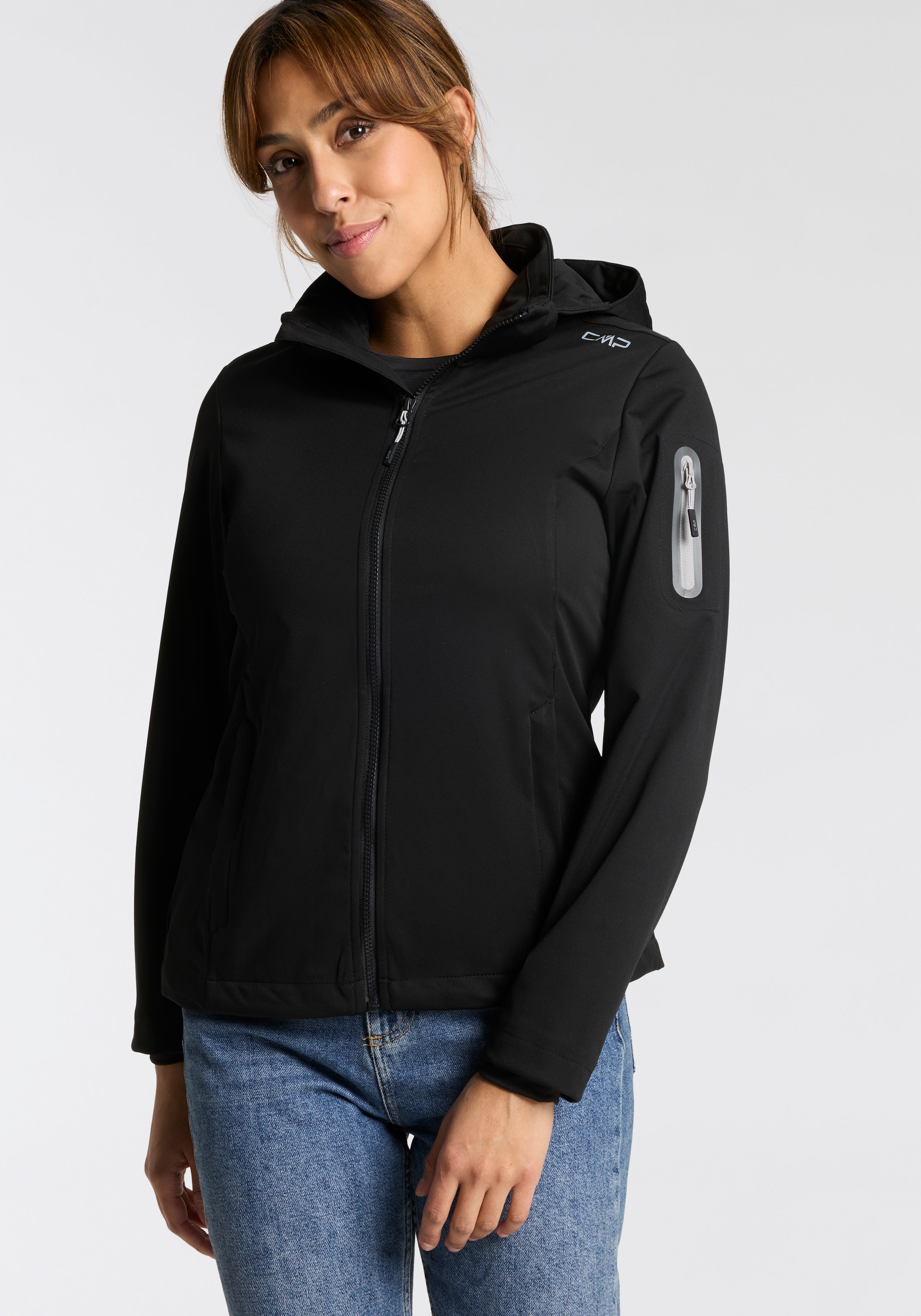 CMP Softshelljacke "WOMAN JACKET DET HOOD" mit Kapuze mit Kapuze, atmungsaktiv, windabweisend, wasserabweisend