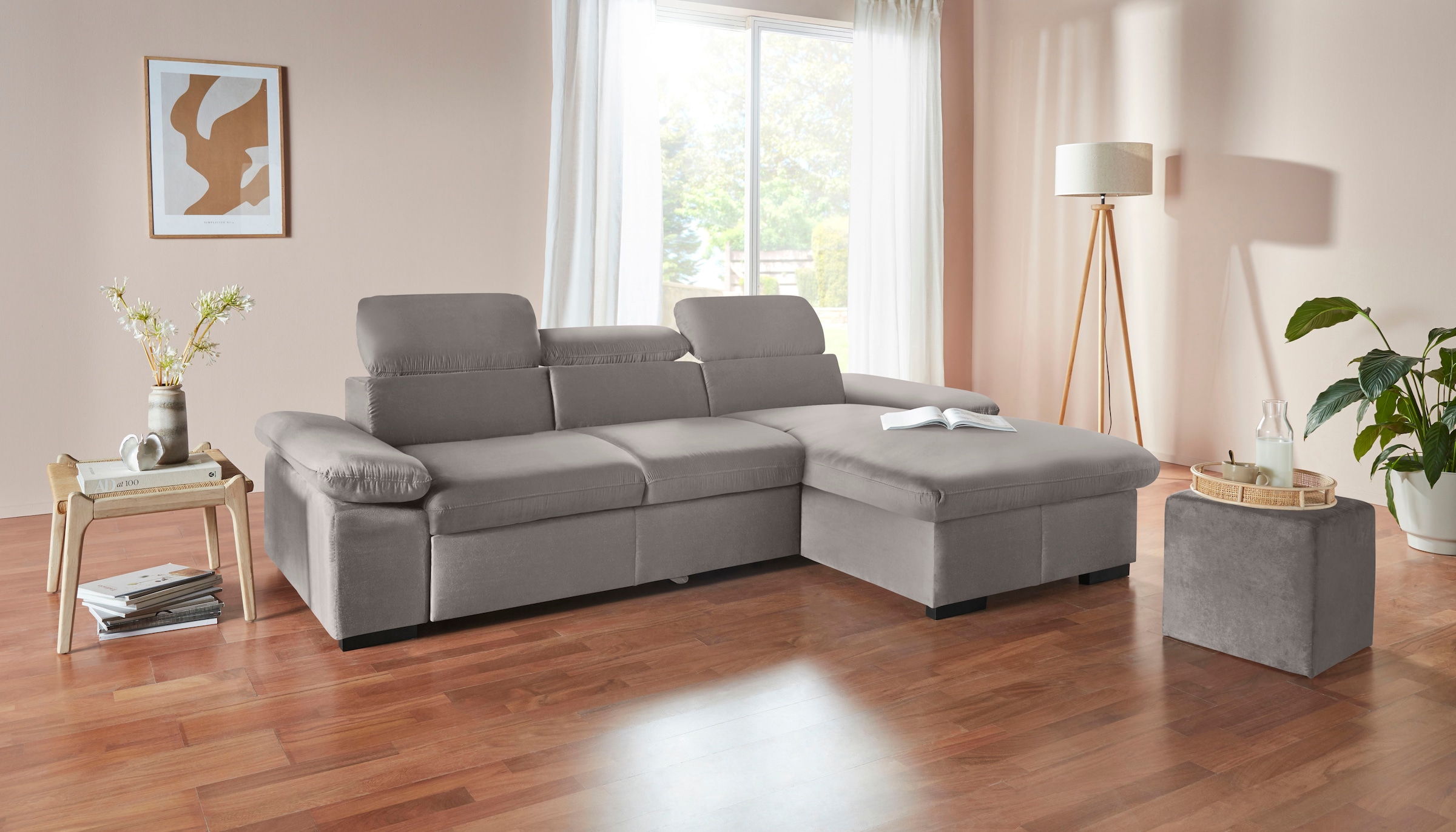 COTTA Ecksofa »Lola L-Form mit Kopfteilfunktion & Hocker« wahlweise mit Bettfunktion, Bettkasten & Armteilverstellung