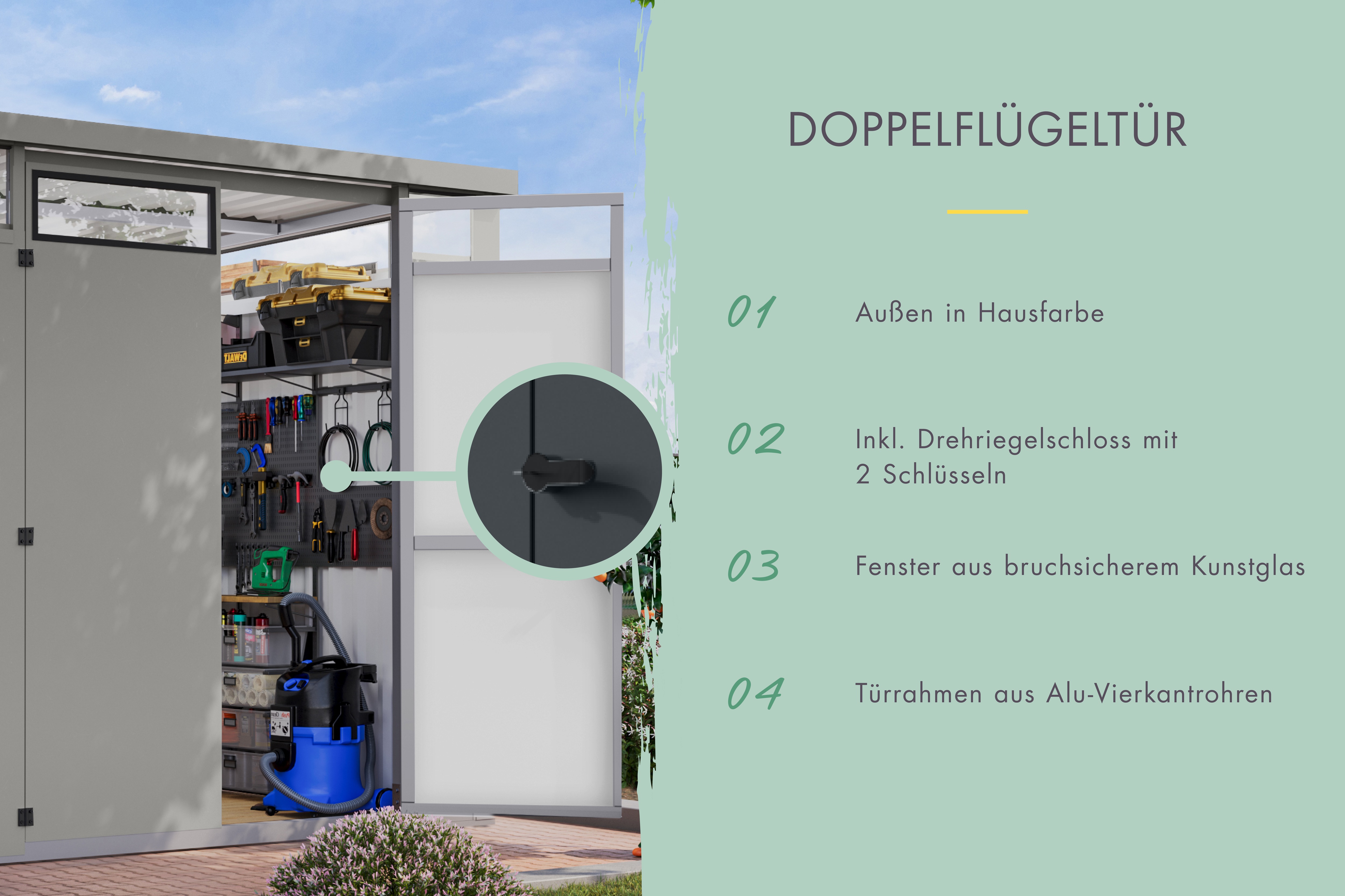 Thumbnail - Karibu Gartenhaus ""Østen 3,5" SET mit Anbaudach 2,25 m" pulverbeschichtetes Trapezblech, Rahmen aus verzinktem Vierkant...