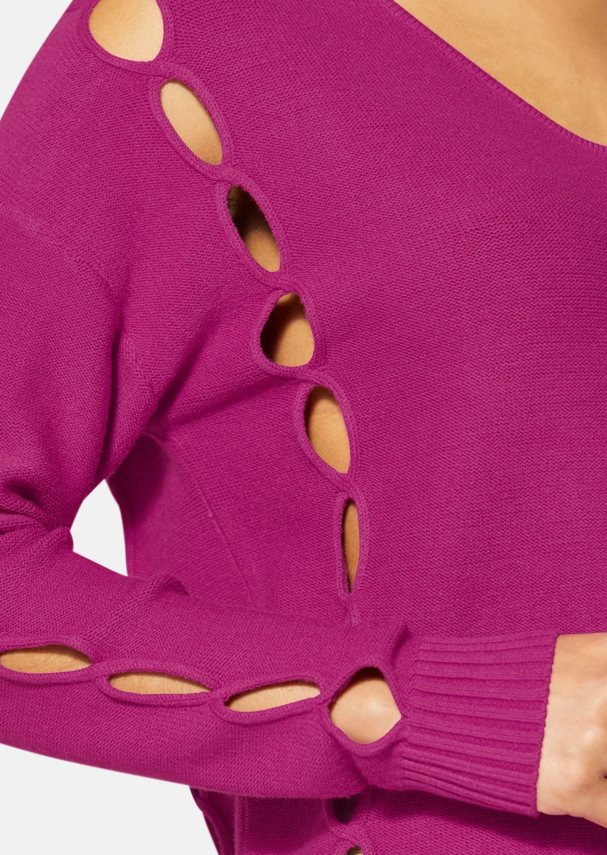 MADELEINE Longpullover »Pullover Strickpullover mit Cut-Outs und V-Ausschnitt«