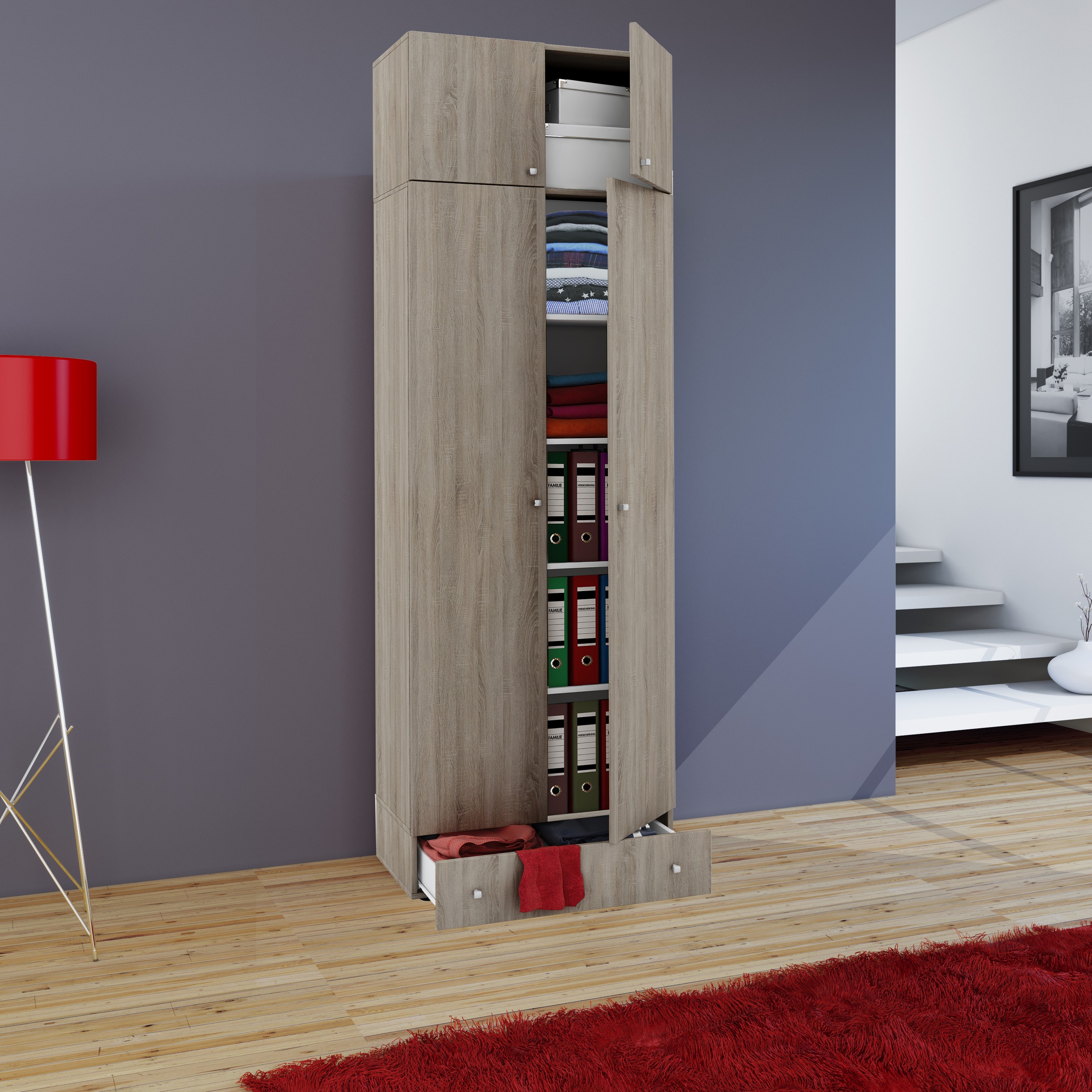 VCM Kleiderschrank »VCM Holz Kleiderschrank | Schrank mit 5 Fächer und Drehtüren | erweiterbar | Maße ca. B. 70 x H. 238 x T. 40 cm - Vandol«, (1 St.)