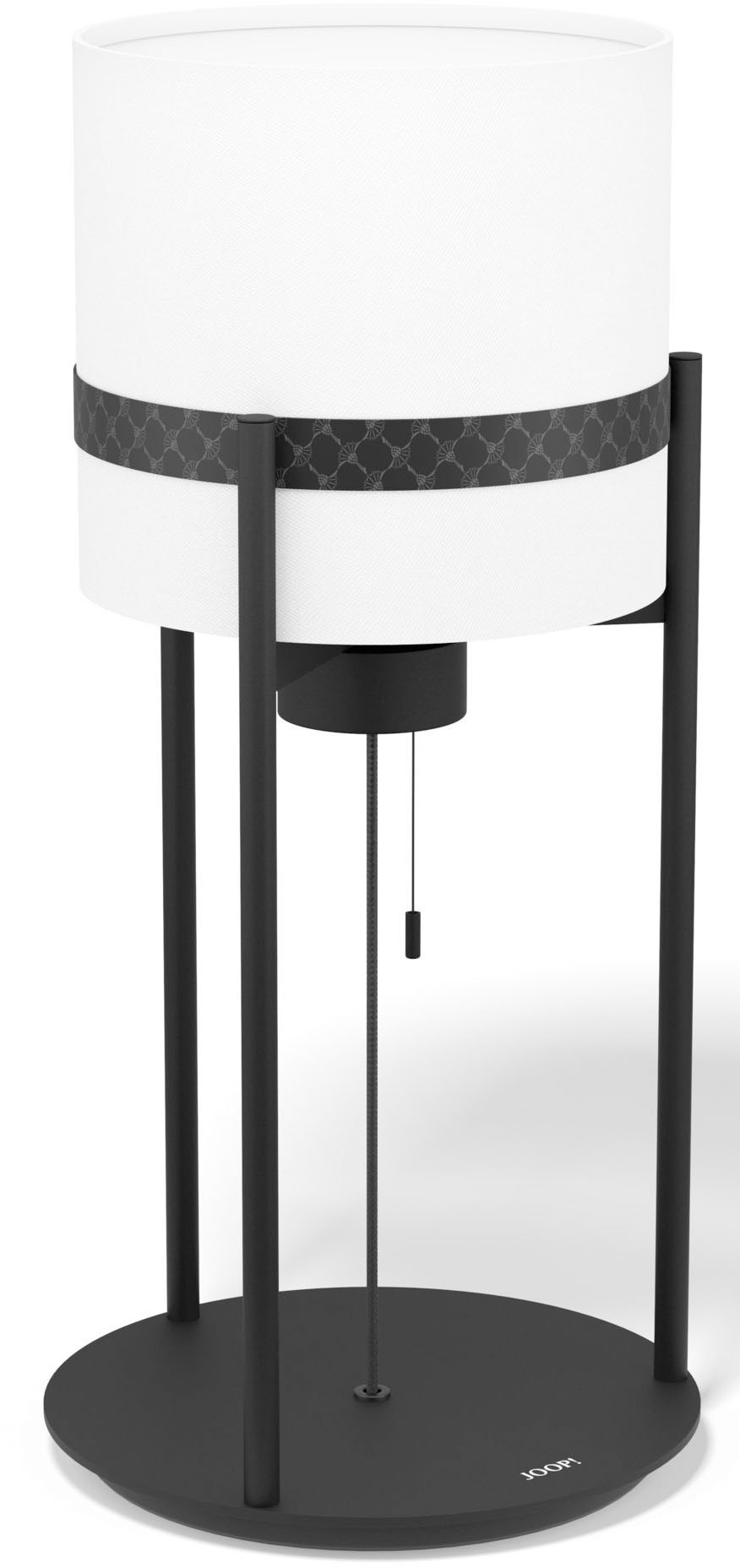 Joop Tischleuchte ROUND LIGHTS BLACK, E27, 1 St., Warmweiß, Tischleuchte mit rundem, gewebtem Textil-Leuchtenschirm in Weiß und eingelassenem Metall-Dekorband in Schwarz