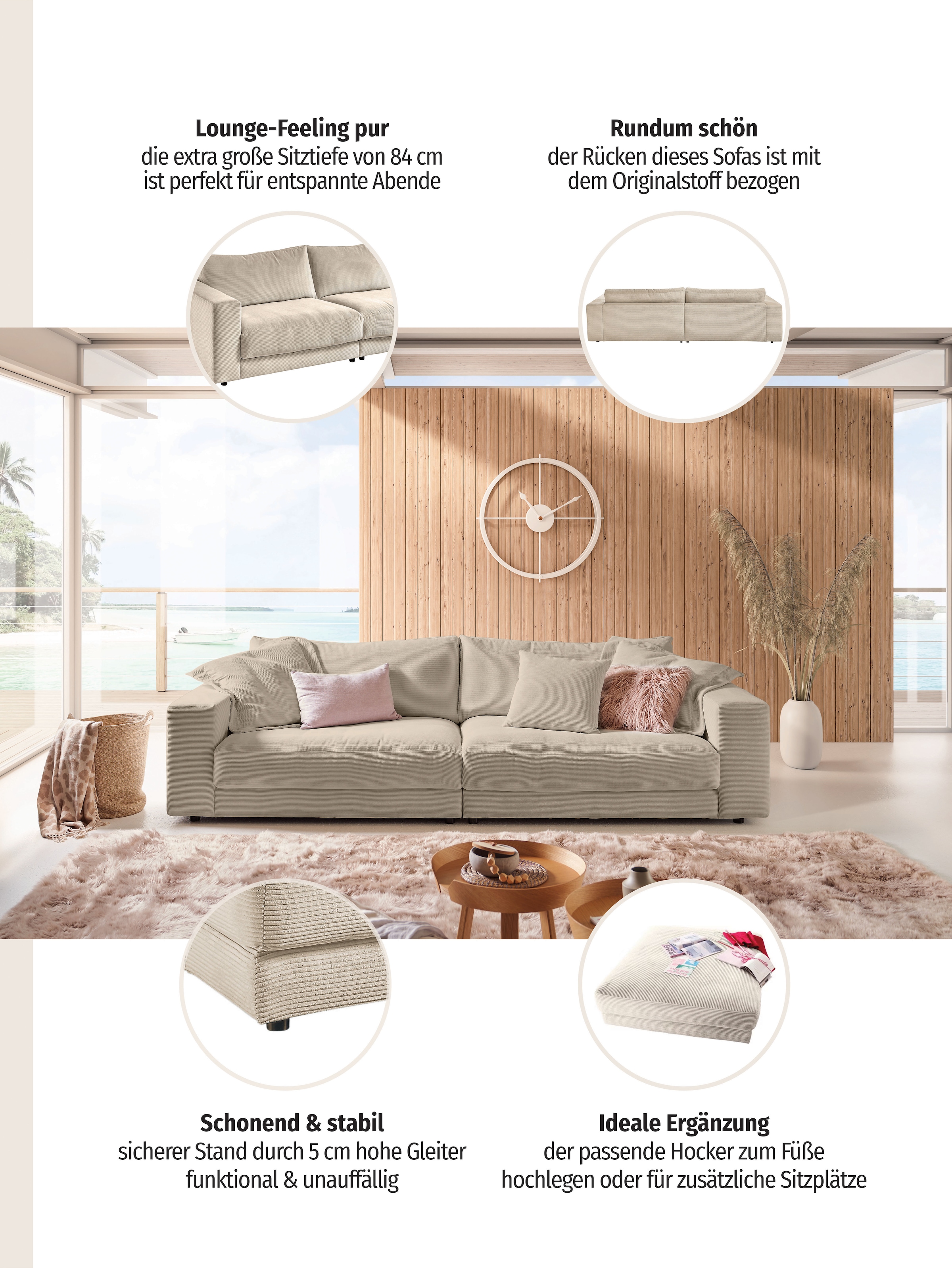Places of Style Big-Sofa »Enisa, legere Polsterung B/T/H: 290/127/85 cm«, Zeitloses und stylisches Loungemöbel, in Fein- und Breitcord