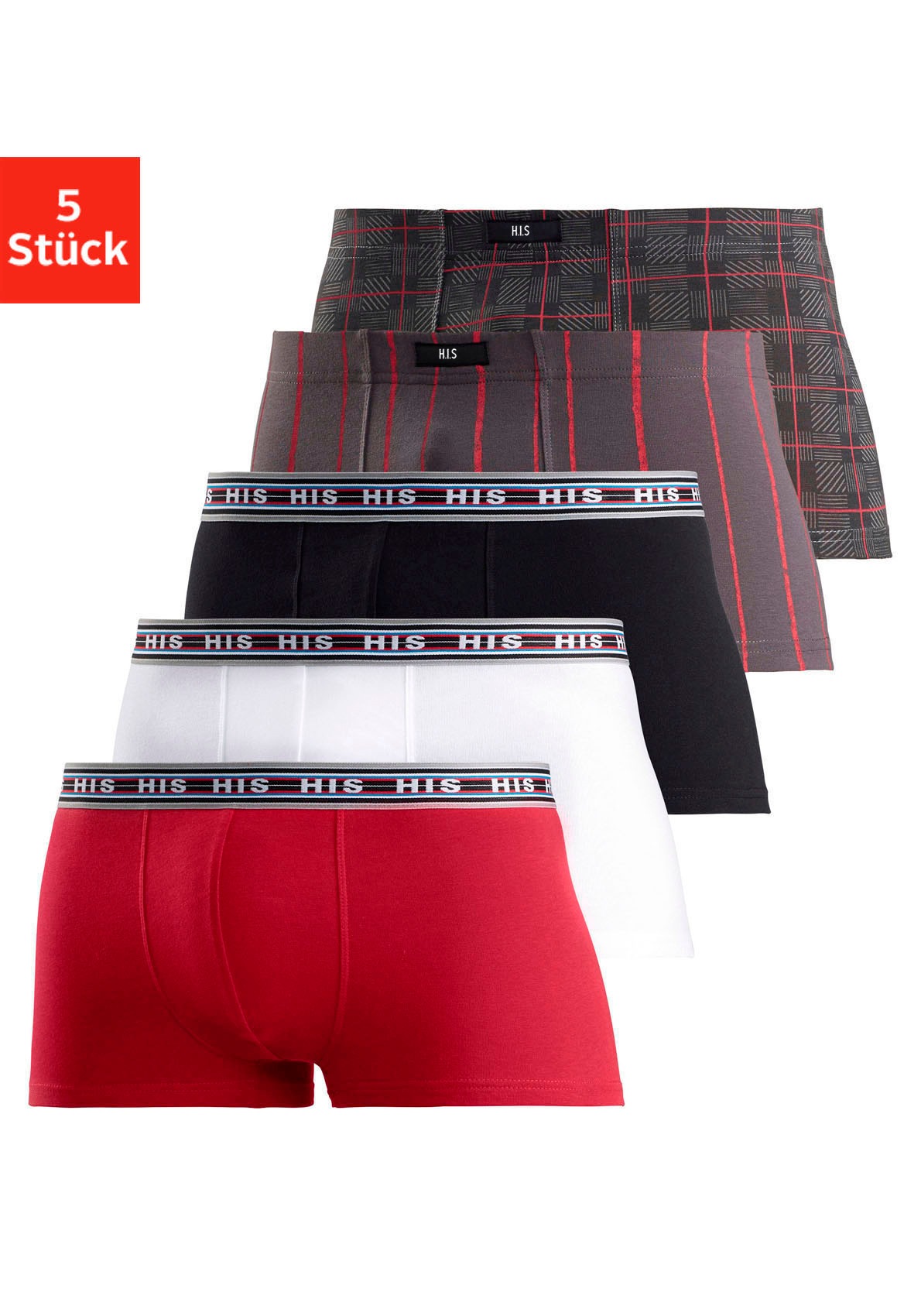 H.I.S Hipster Packung, 5 Stk. knapp sitzende Boxershorts aus Baumwoll-Stret günstig online kaufen