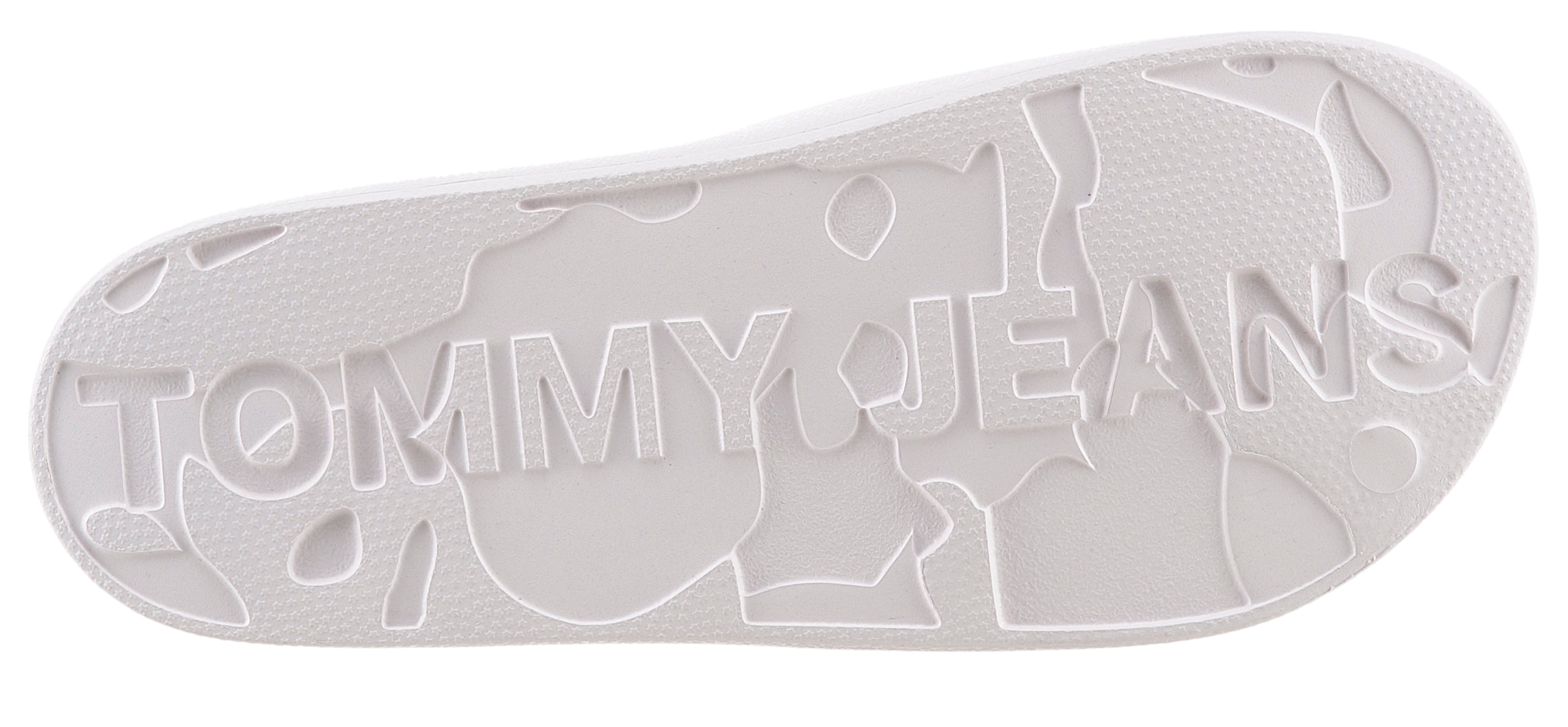 Tommy Jeans Pantolette »TJW PRINTED PU POOL SLIDE«, Plateau, Sommerschuh, Schlappen mit Logoschriftzug auf der Bandage