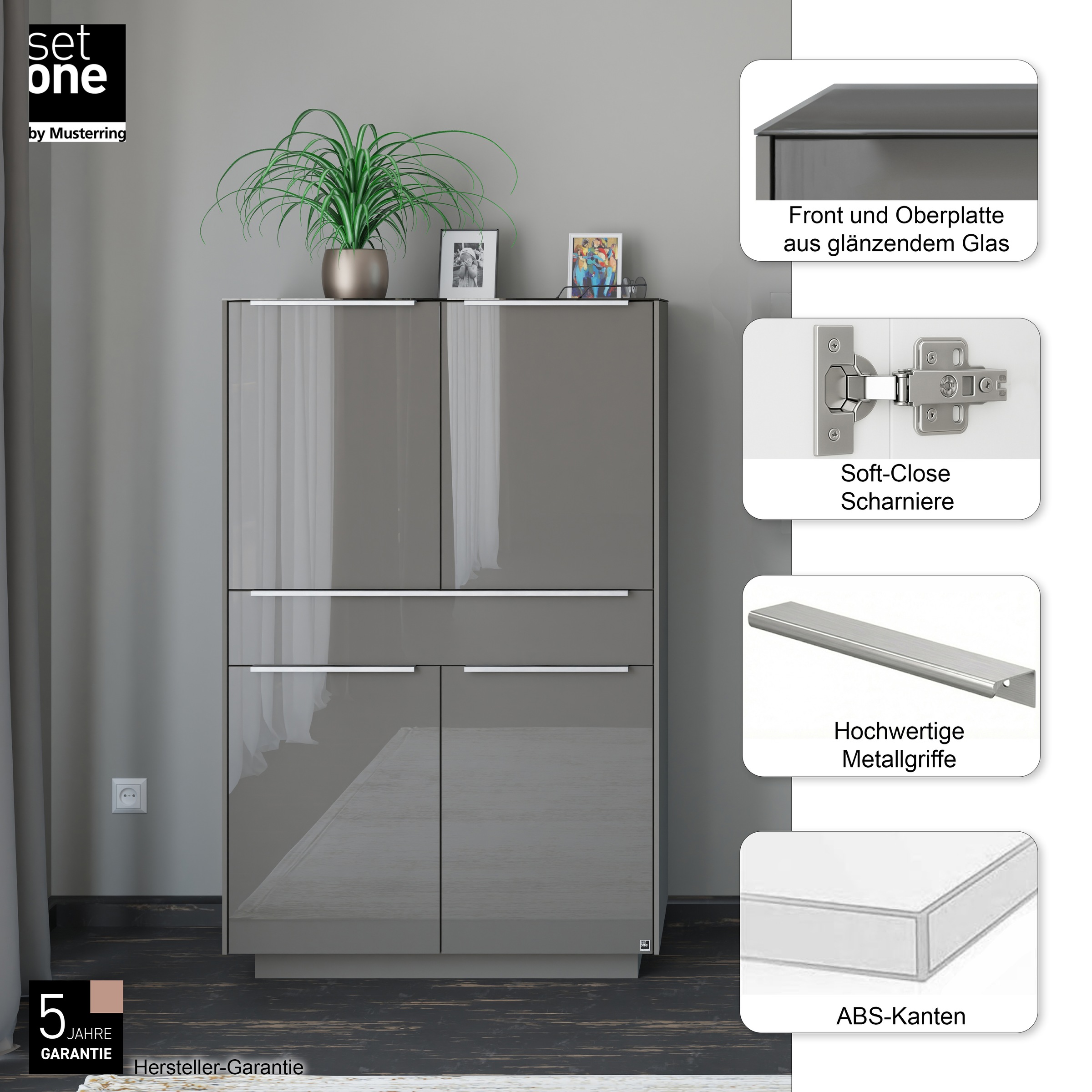 set one by Musterring Highboard »Reno« 1 Stk. tlg. Mit Sockel in diversen Farben, 148 cm Höhe & Farbauswahl