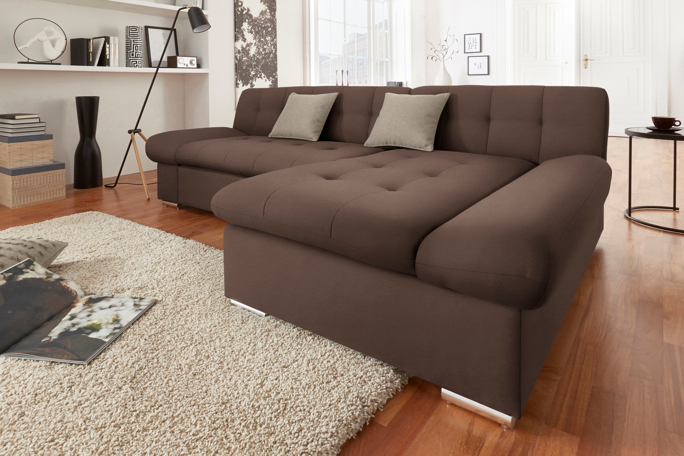 TRENDMANUFAKTUR Ecksofa »Reggae II, moderne Optik, Armteilverstellung, B/T 237/156cm, L-Form«, wahlweise mit Bettfunktion