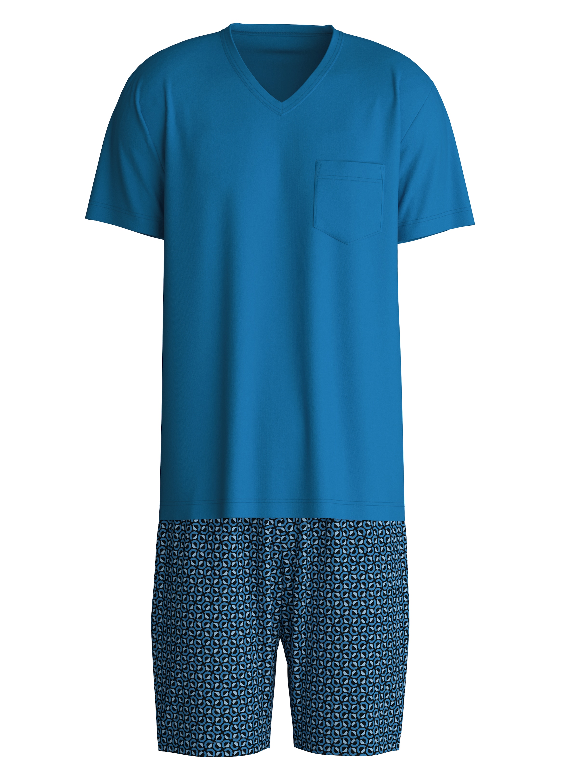 CALIDA Shorty »Relax Imprint 2«, (2 tlg.), V-Ausschnitt, Brusttasche, Kurzarm, Single Jersey Qualität