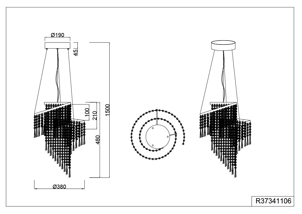 REALITY Leuchten LED Pendelleuchte »POMP, Kronleuchter chromfarbig mit Acryl Behang Ø 38cm Höhe 150 cm« LED-Board 1 Stk. Farbwechsler | warmweiß - kaltweiß LED Hängelampe 30W 4300 Lumen CCT 2700-6500K dimmbar mit Fernbedienung