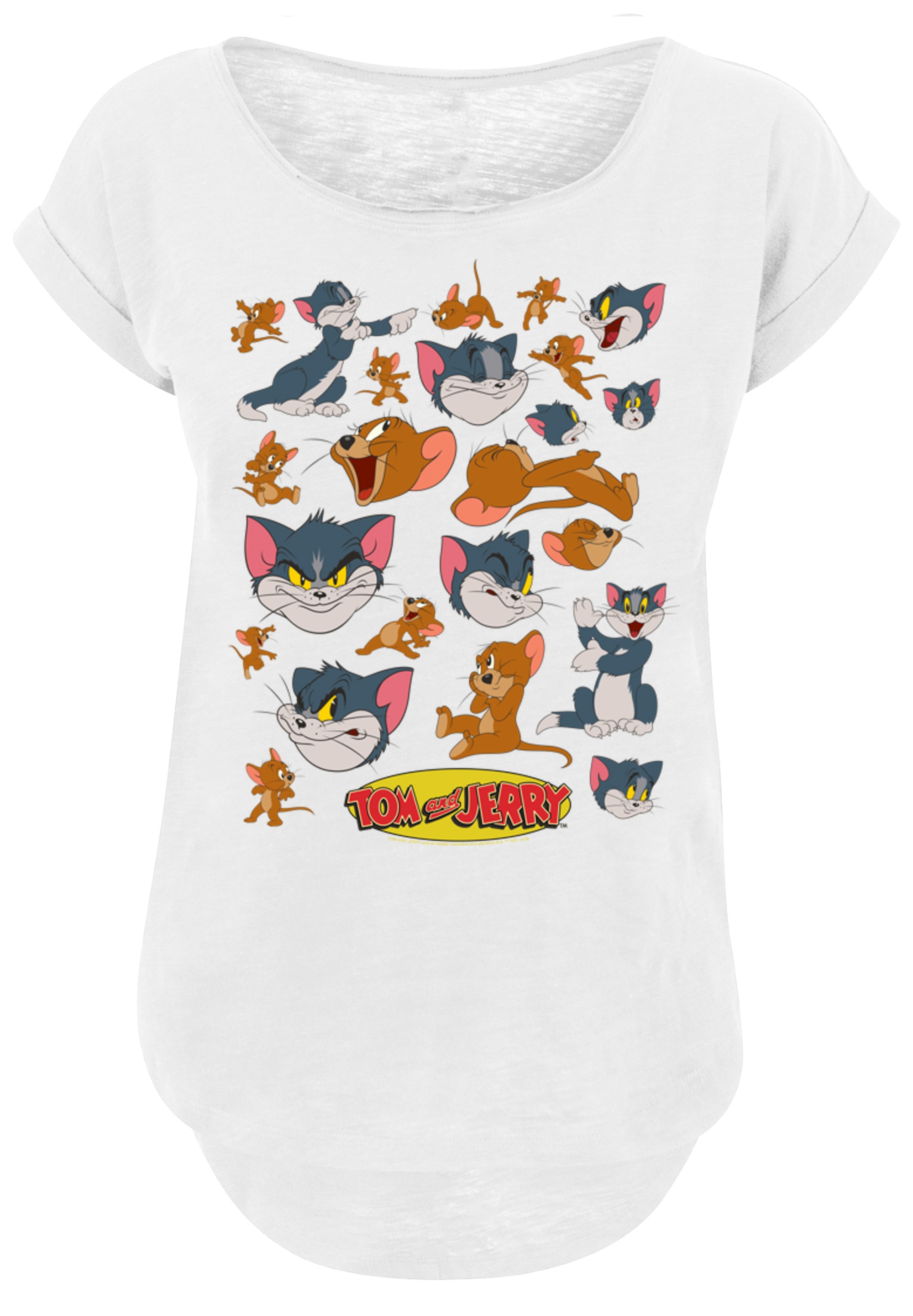 F4NT4STIC T-Shirt »Long Cut T-Shirt Tom and Jerry TV Serie Many Faces«, Damen,Premium Merch,Lang,Longshirt,Bedruckt