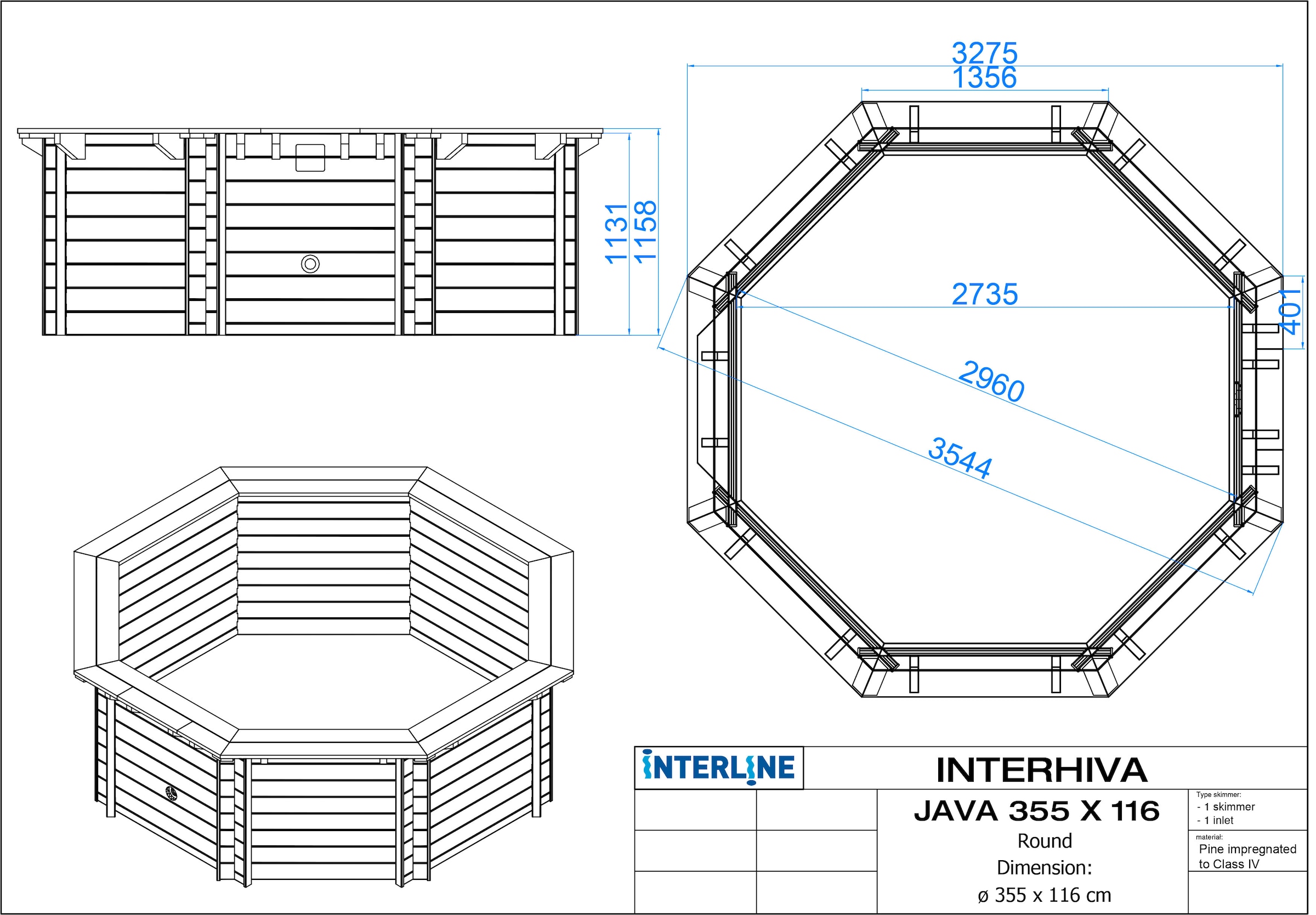 Interline Pool »Java Deluxe«, (Set, 9 tlg.), 355x355x116 cm