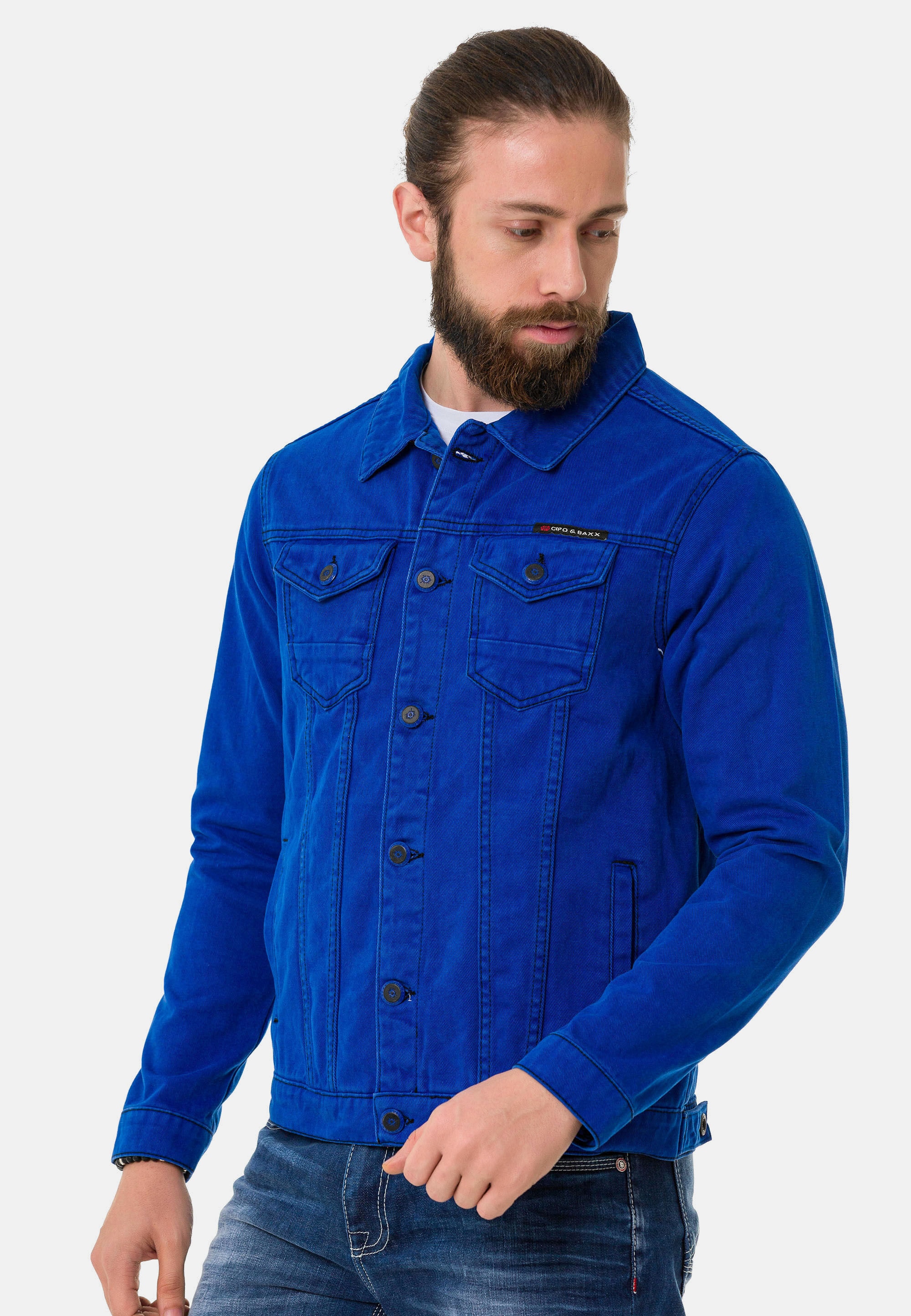 Cipo & Baxx Jeansjacke »CJ289« ohne Kapuze mit Knopfleiste