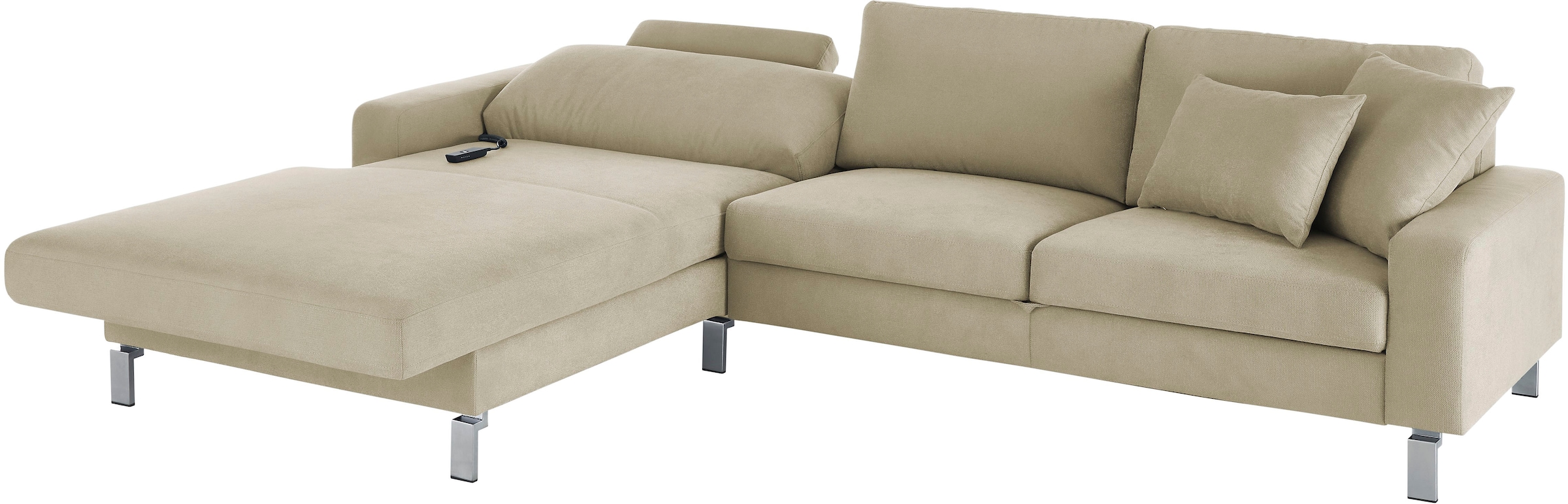 3C Candy Ecksofa »Lecce, wahlweise PUR-Schaumstoff oder Tonnentaschenfederkern«, Bett im 2,5-Sitzer, teilmotorische Schlaffunktion im Longchair, L-Form