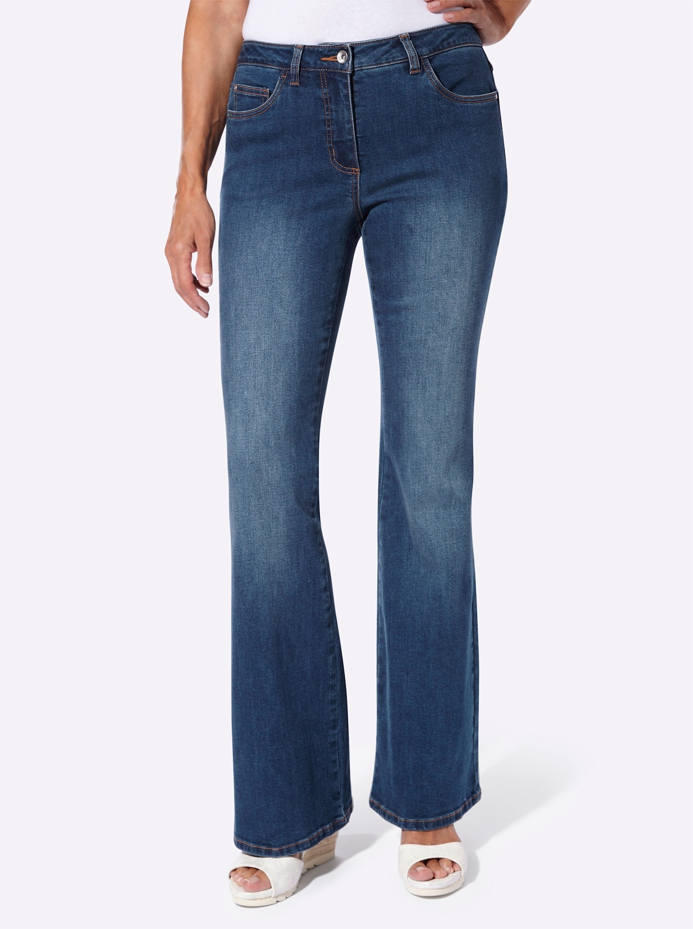5-Pocket-Jeans INSPIRATIONEN, Damen, Gr. 54, Normalgrößen, blau, stone, washed, 95% Baumwolle, 3% Polyester, 2% Elasthan, unifarben, lang, Jeans 5-Pocket-Jeans