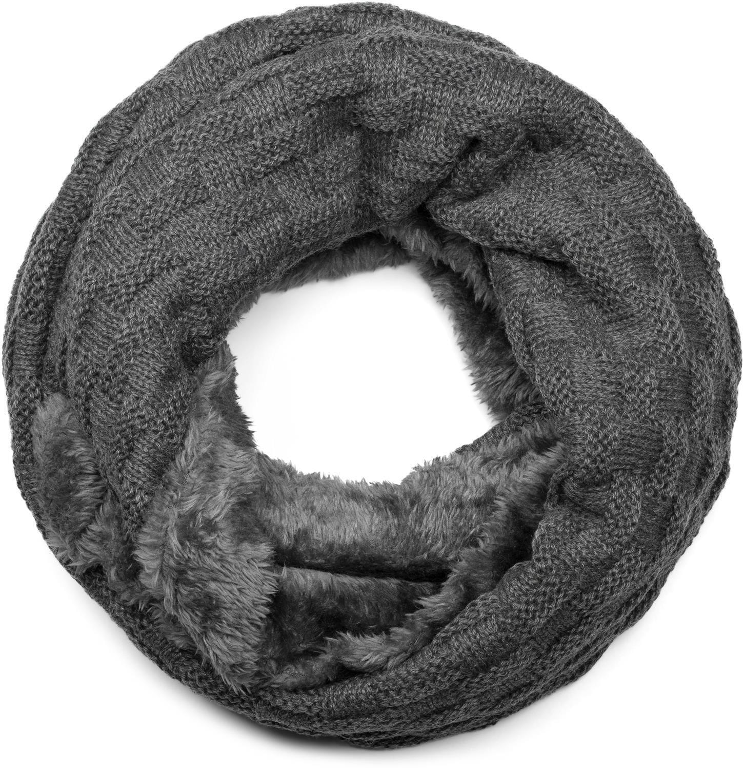 styleBREAKER Strickschal "Feinstrick Loop mit Flecht Muster und Teddyfleece" 1 Stk.