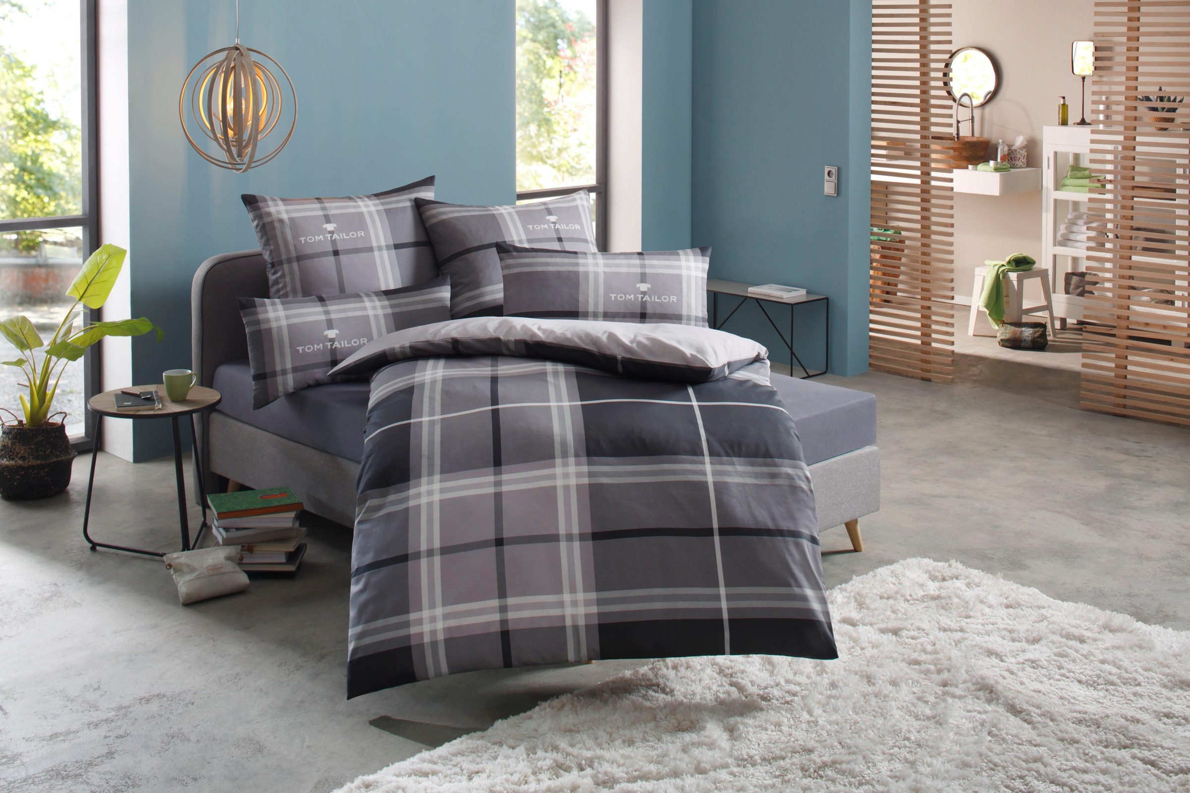 TOM TAILOR HOME Wendebettwäsche »Eric in Gr. 135x200 oder 155x220 cm«, mit Reißverschluss, mit GRATIS-Zugabe: Sportbeutel aus 100% Baumwolle