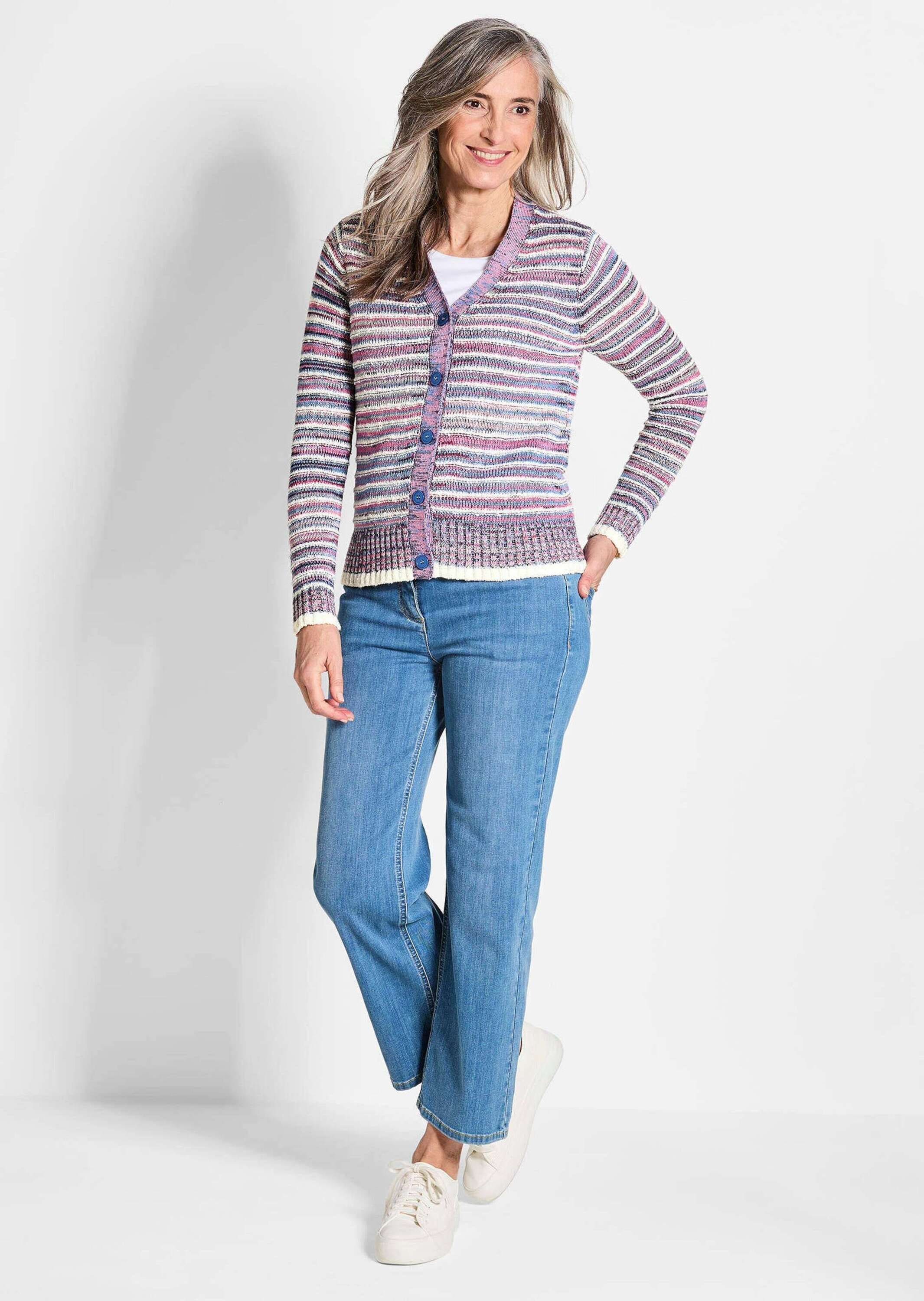 GOLDNER Strickjacke »Langarm Jacke Damen mit Grafikmuster und V-Ausschnitt«