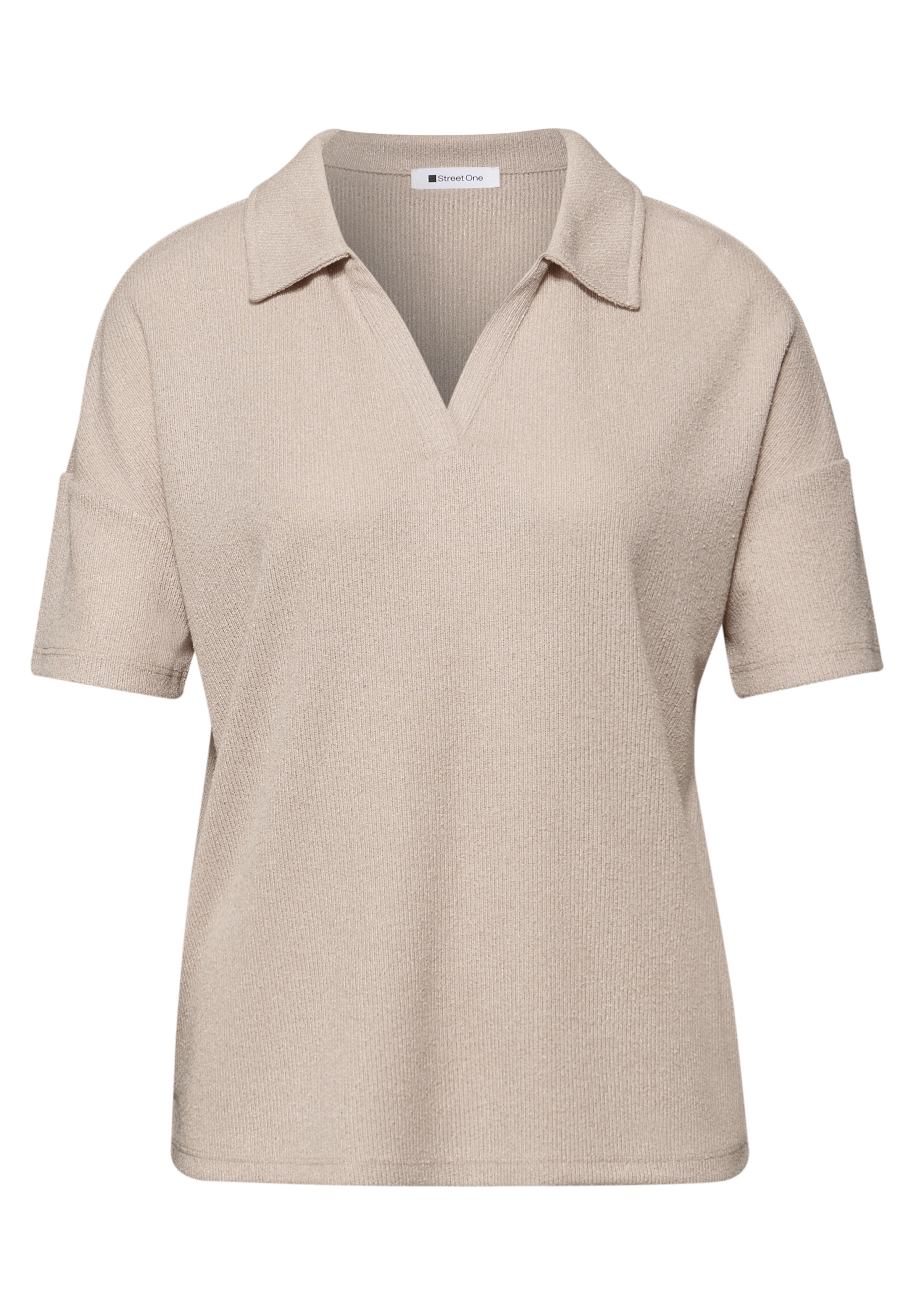 Poloshirt STREET ONE, Damen, Gr. 40, clay sand, Jersey, Obermaterial: 50% Viskose, 47% Polyester, 3% Elasthan, unifarben, regular fit normal, ohne Ausschnitt, Shirts, mit Stretchanteil 4